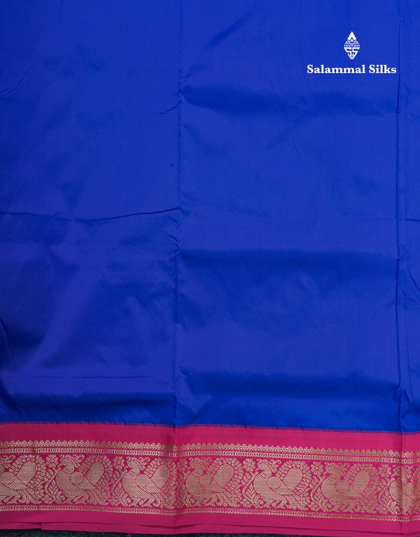9 Yards Semi Silk Saree Royal Blue With Contrast Pink Border