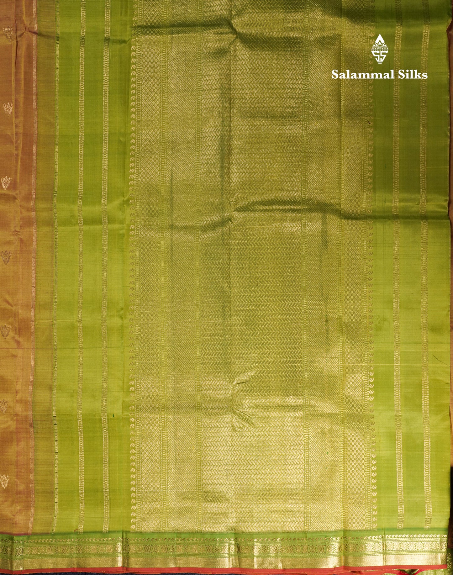 Dual Tone Sandal Pure Kanjivaram Silk Saree With Contrast Parrot Green Traditional Small Border