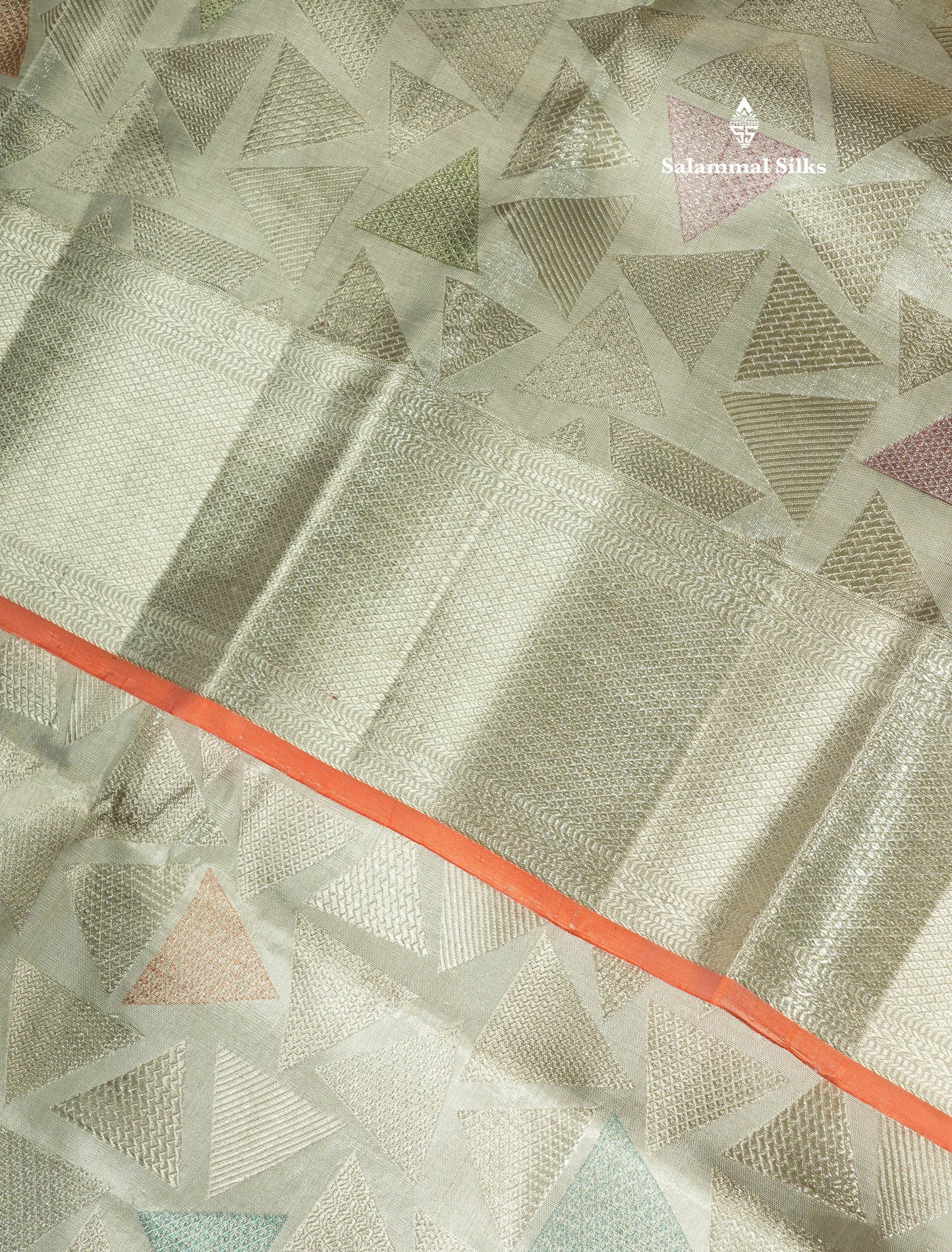 Geometric patter Silver Tissue Pure Kanjivaram Silk Saree (2G) Zari With Silver Zari Border