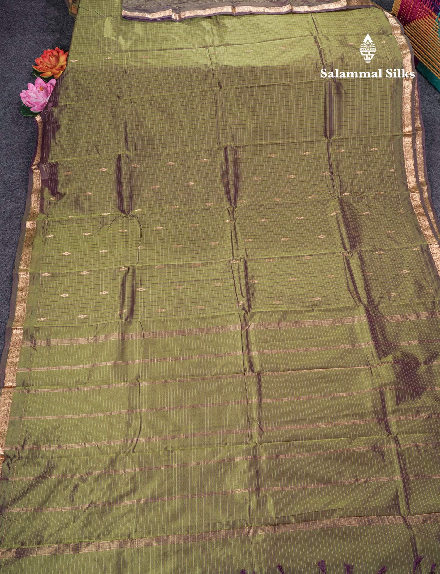 Mustard Yellow Checks With Butta Light Weight Semi Silk Saree With Small Border