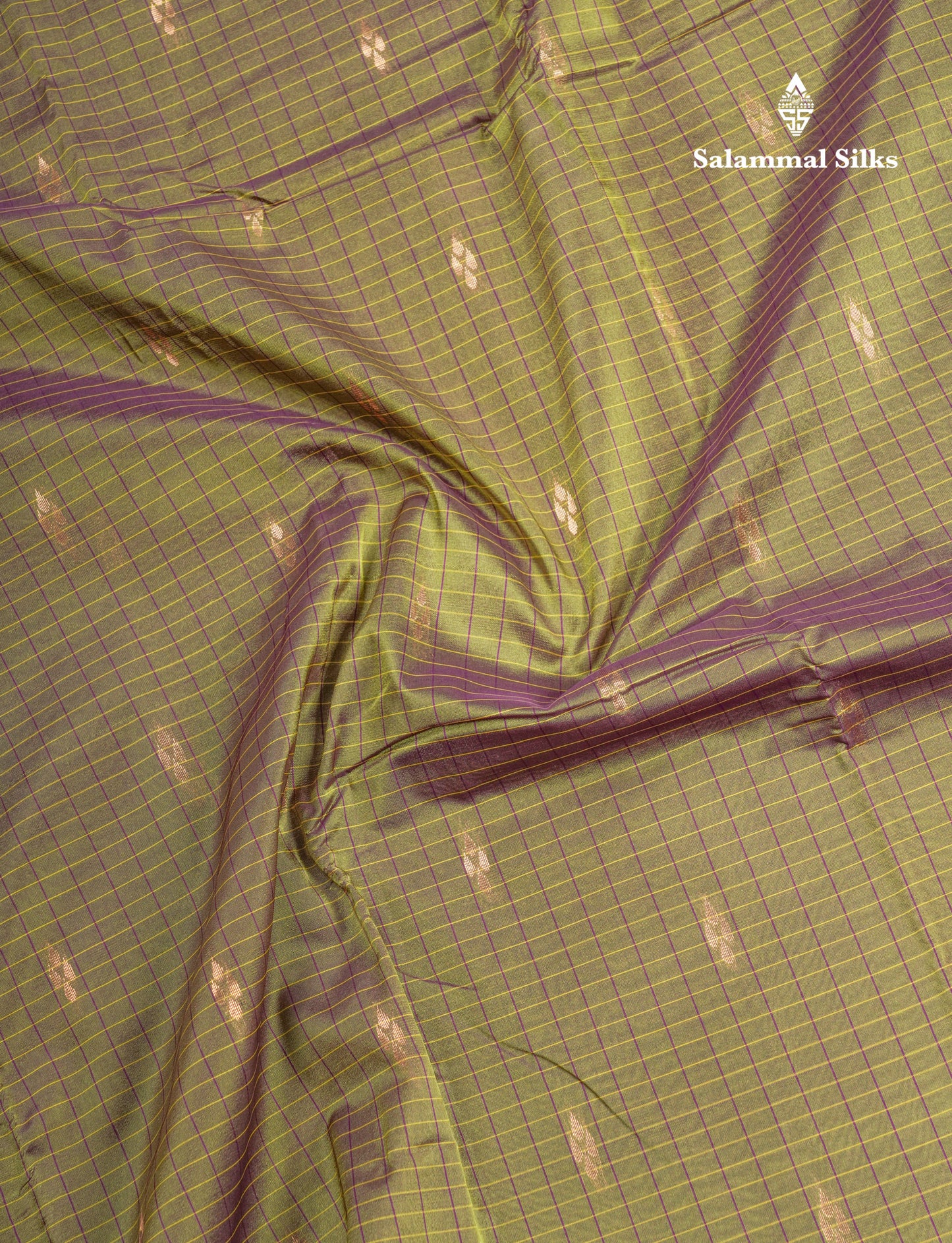 Mustard Yellow Checks With Butta Light Weight Semi Silk Saree With Small Border