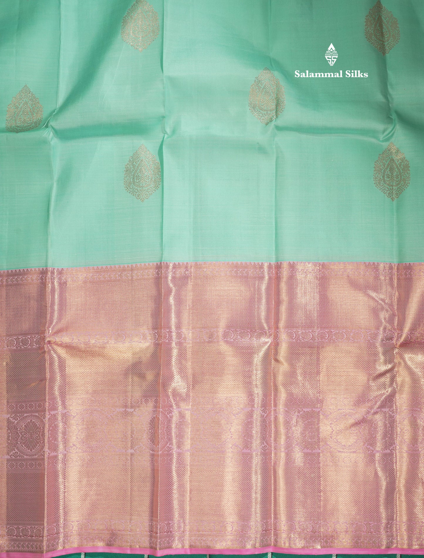 Pastel Blue Pure Kanjivaram Silk Saree with Contrast Baby Pink Long Border