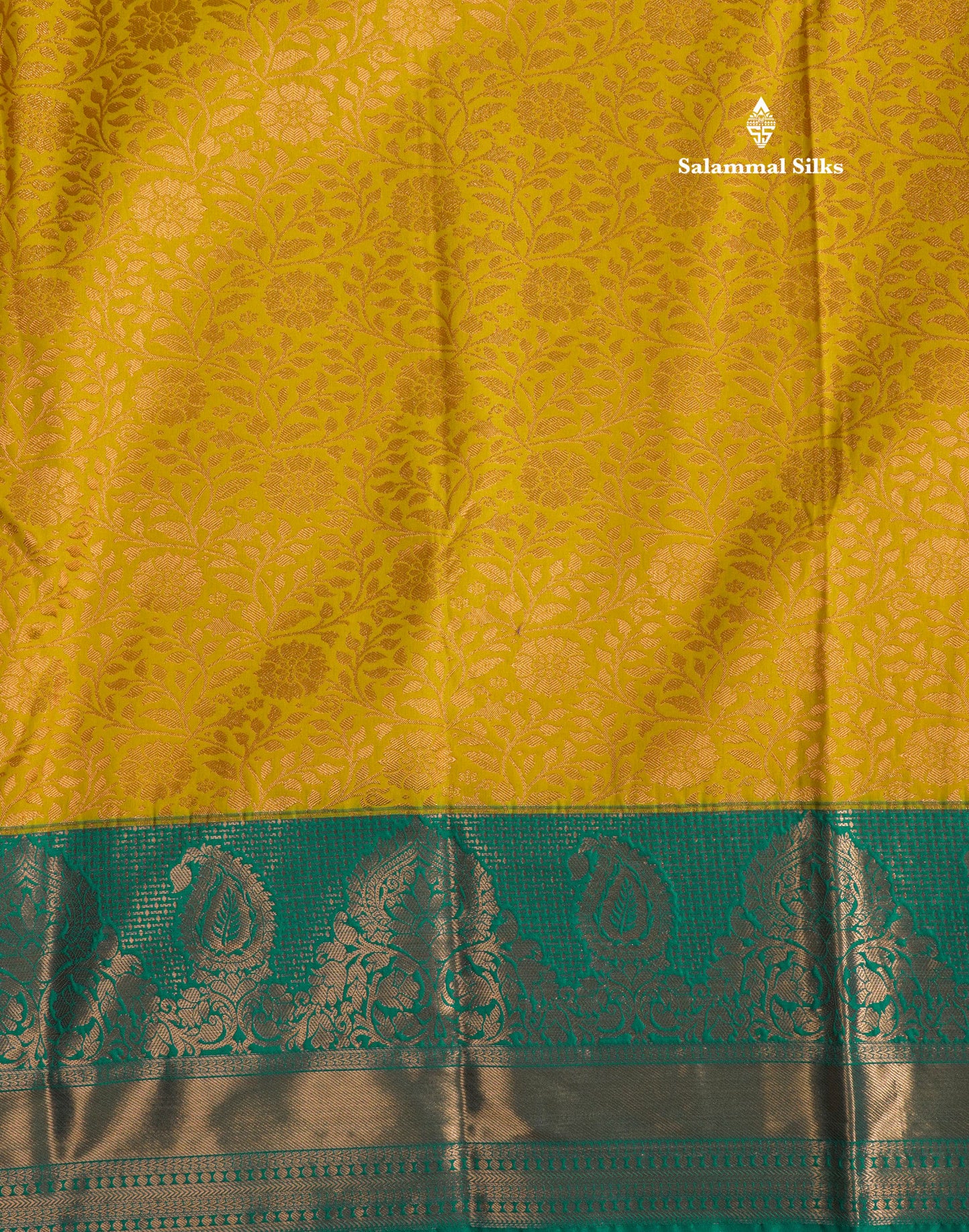 Mustard Yellow Bridal Semi Silk Saree With Contrast Peacock Green Border