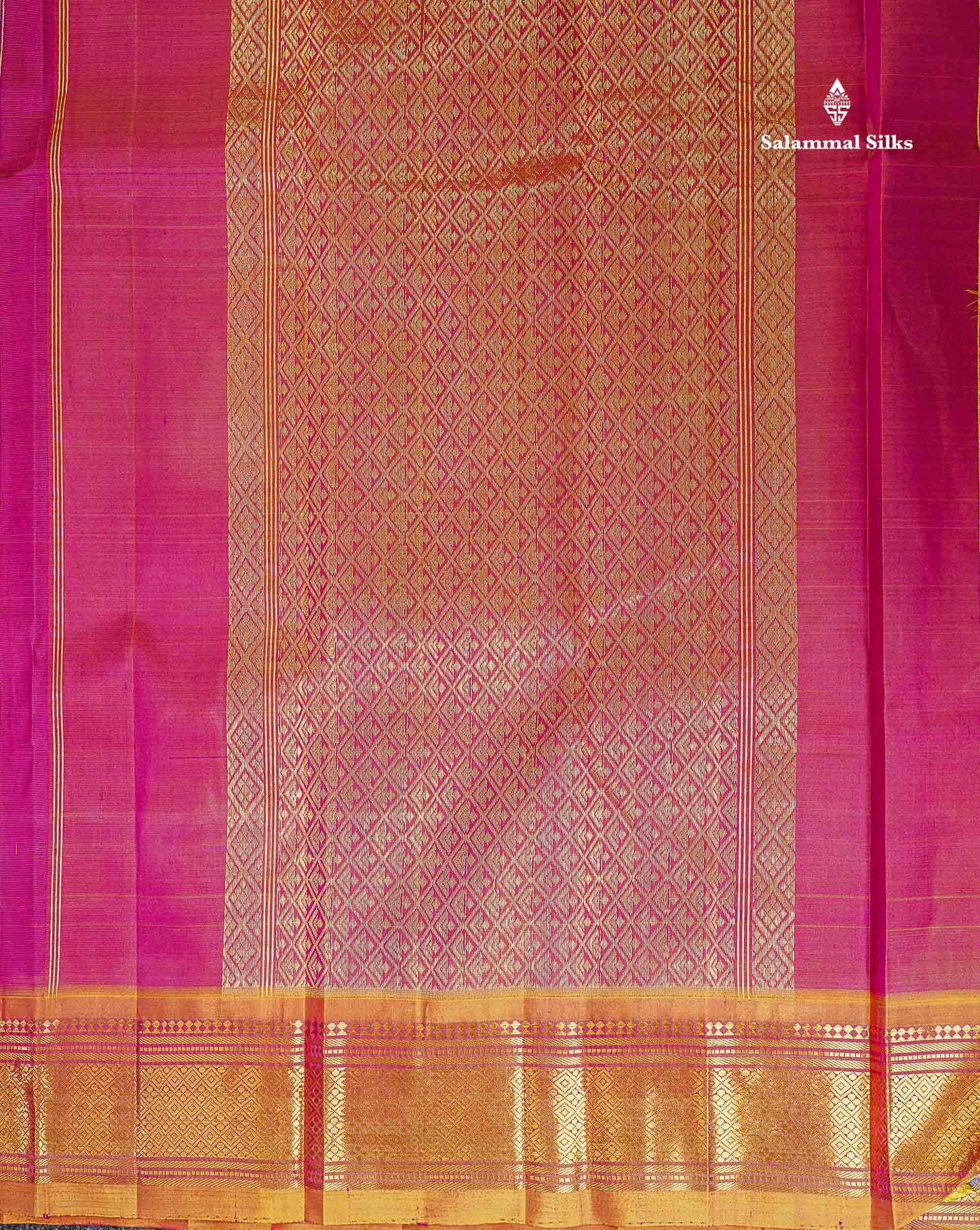 One Side Border Pure Silk Saree - Magenta Pink Zari Butta With Contrast Mustard Yellow Traditional Border