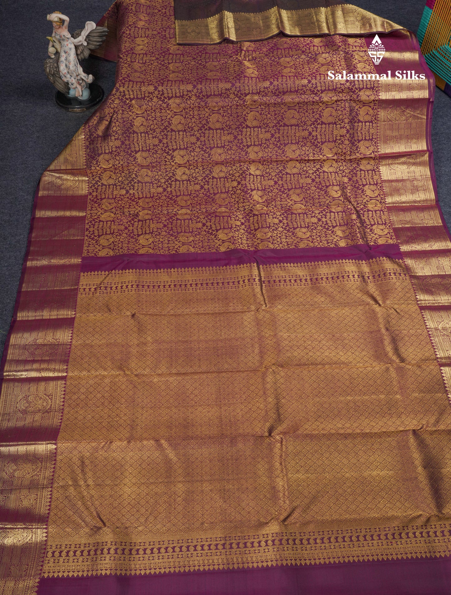 Dark Magenta Bridal Kanjivaram Pure Silk Saree With Gold Zari Traditional Border