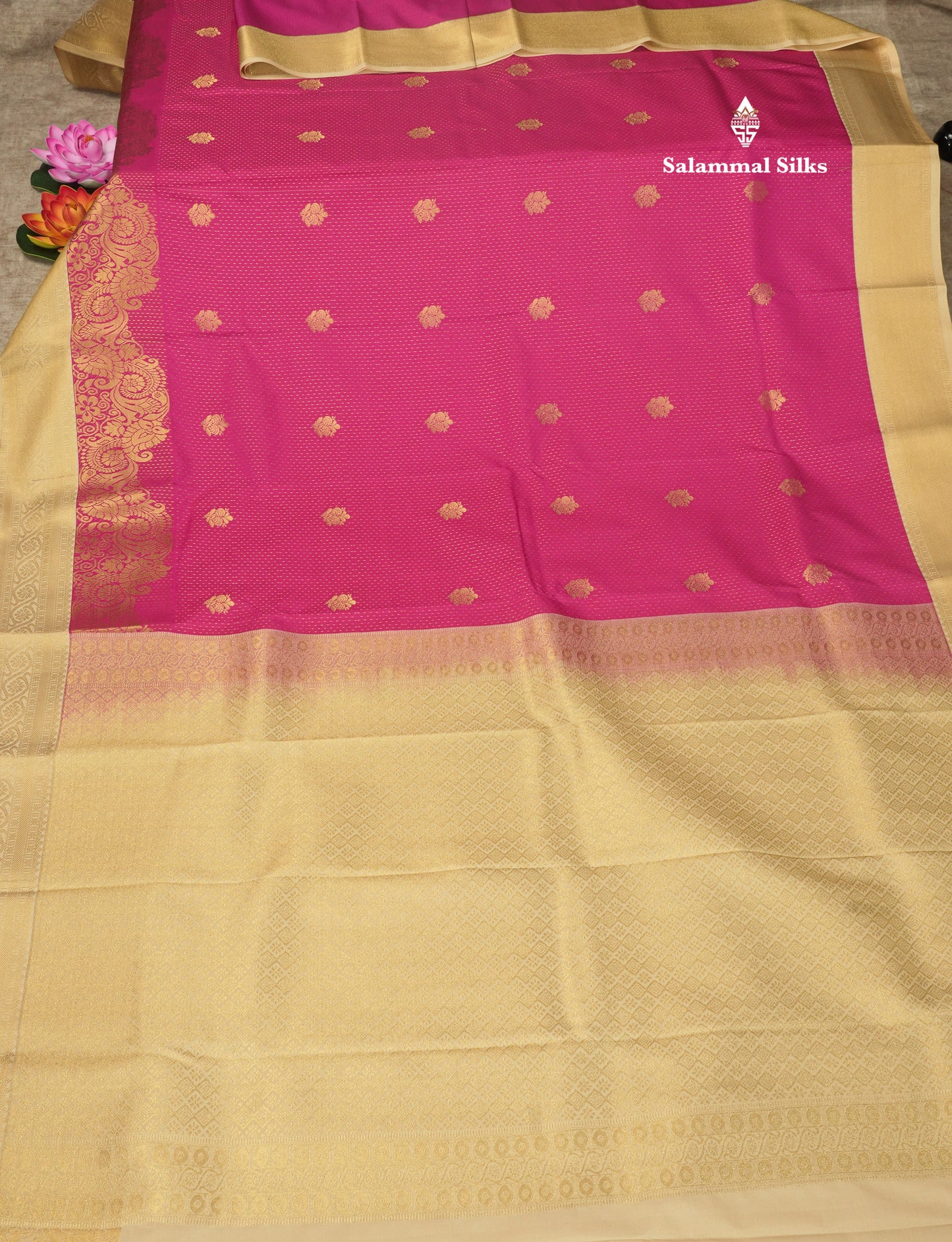 Purple Semi Silk Saree With Contrast Green Fancy Turning Border