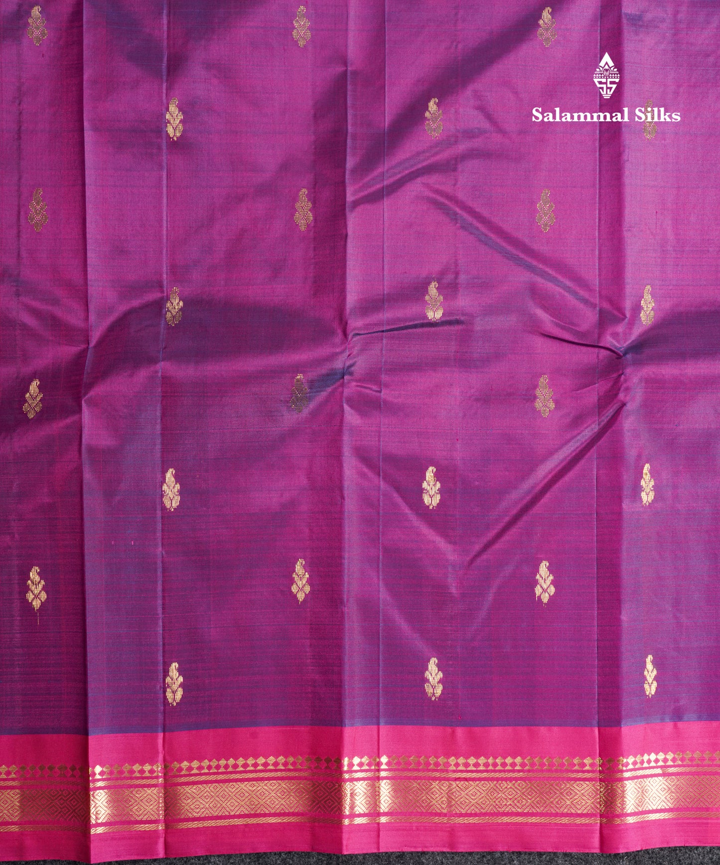 Dual Tone Purple Pure Kanjivaram Silk Saree With Contrast Pink One Side Border