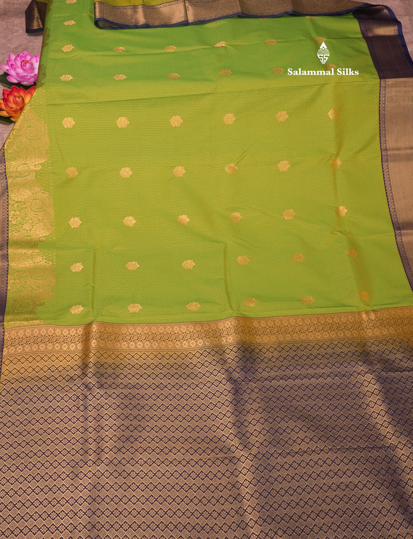 Purple Semi Silk Saree With Contrast Green Fancy Turning Border