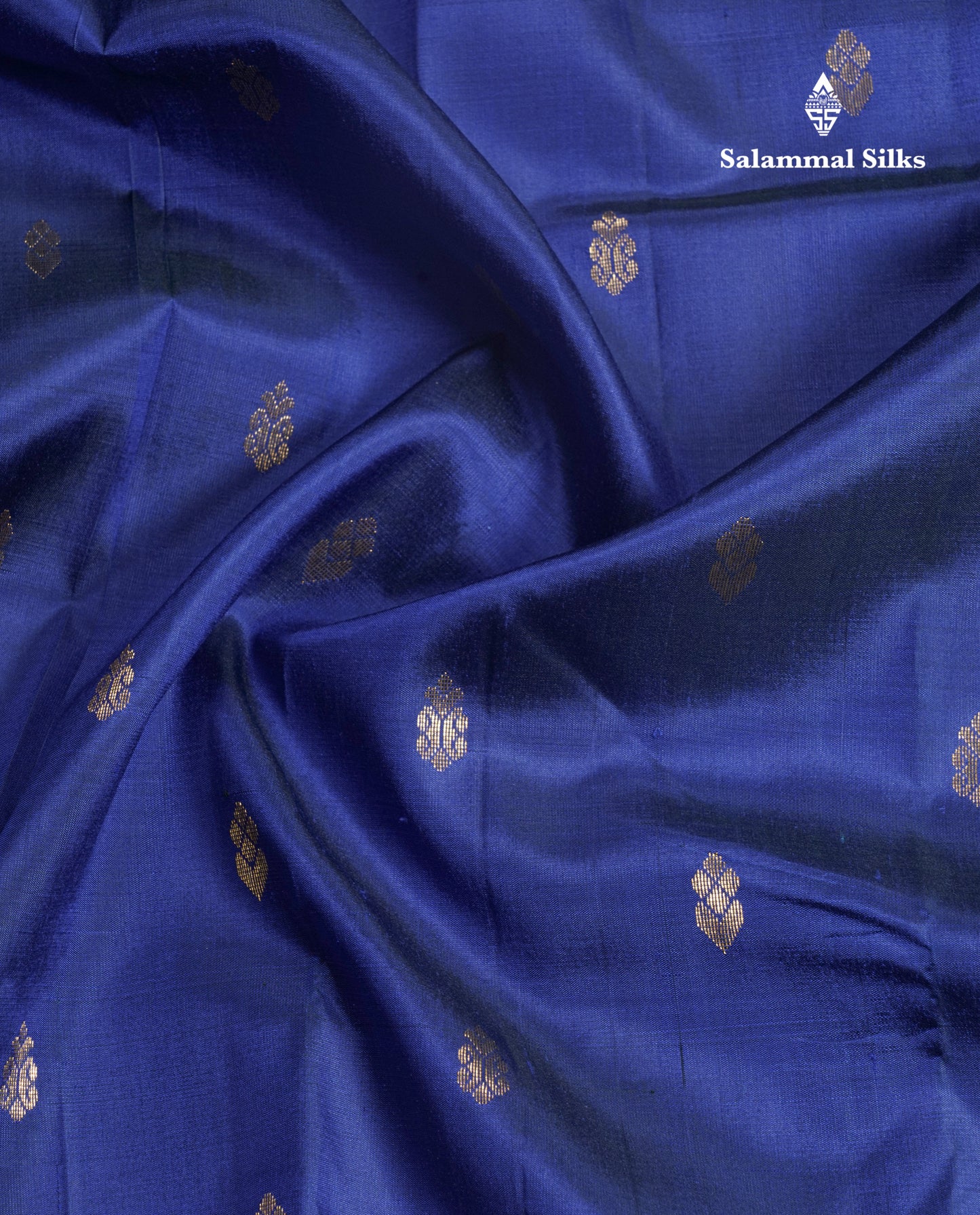 Royal Blue Pure Kanjivaram Silk Saree With Contrast Mehandi Green One Side Border