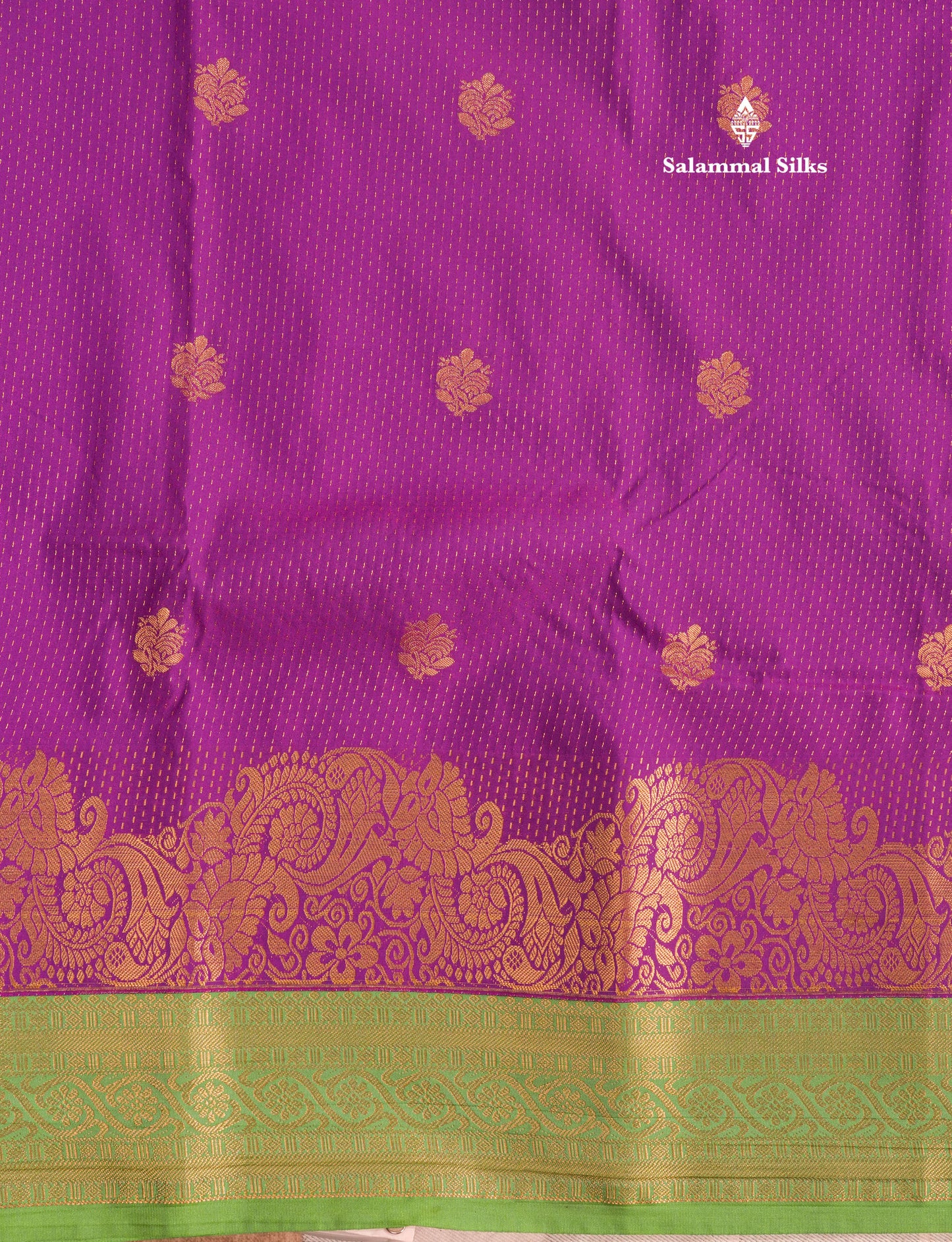 Purple Semi Silk Saree With Contrast Green Fancy Turning Border