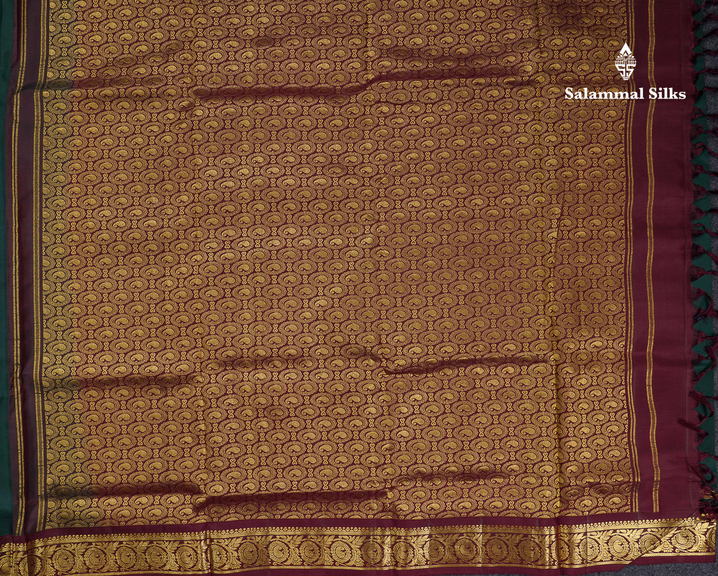 Beautiful Bottle Green 9Yards Pure Silk Saree With (3.6 inch) Contrast Dark Brown Traditional Border