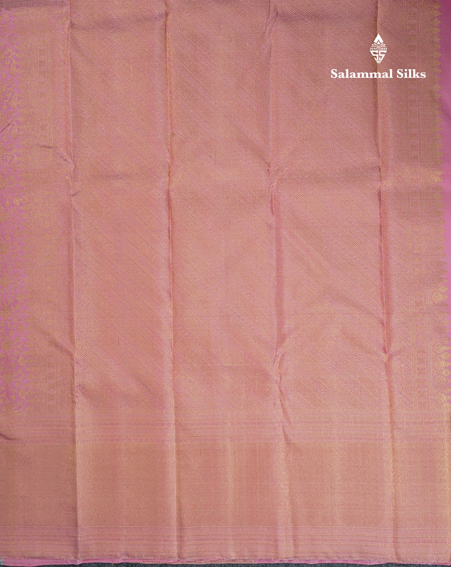 Baby Pink Bridal Kanjivaram Pure Silk Saree With Self Gold Zari Long Border