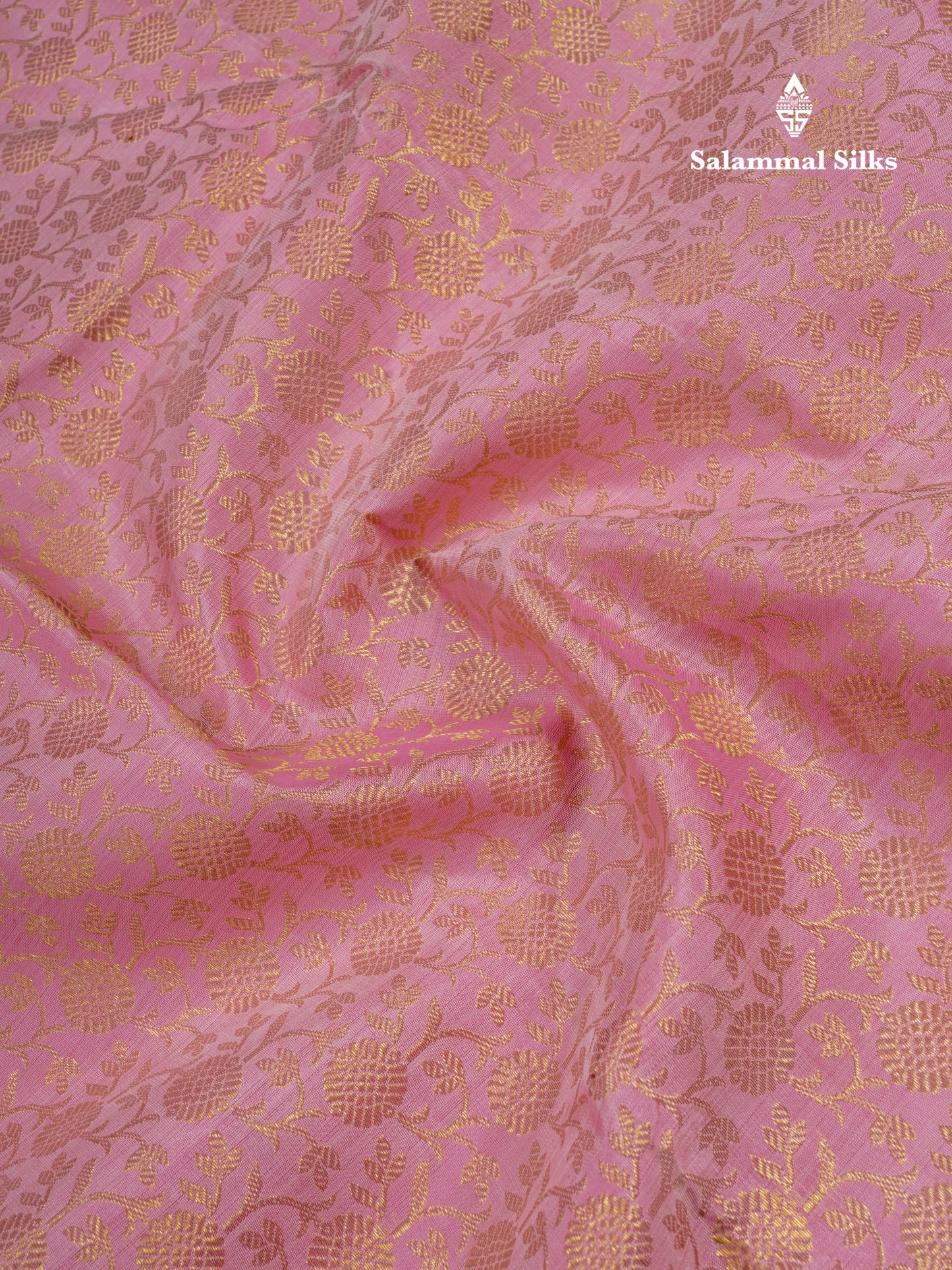Baby Pink Bridal Kanjivaram Pure Silk Saree With Self Gold Zari Long Border