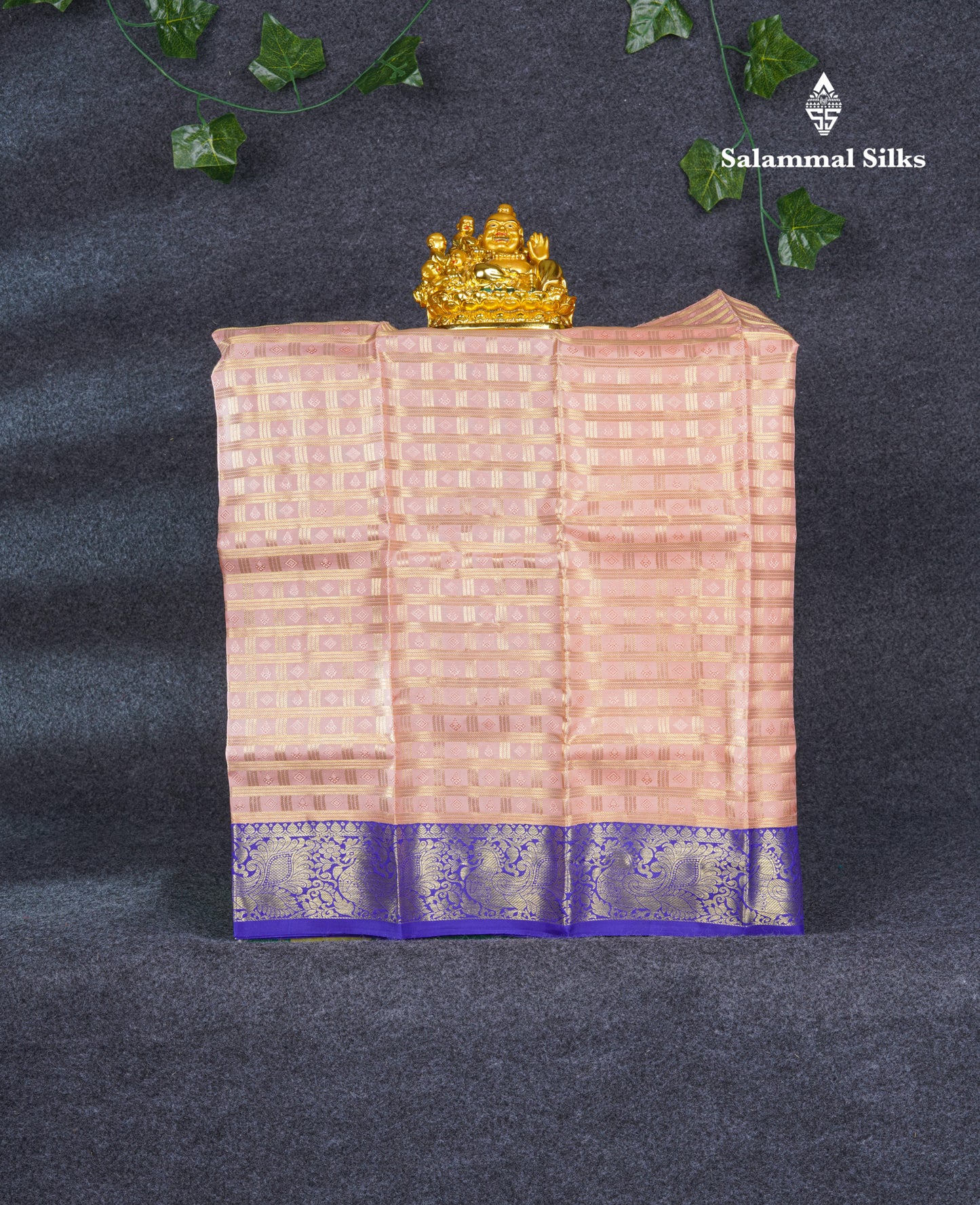 Pure Silk Pattu Pavadai (Peach) With Violet Blouse 19.3"