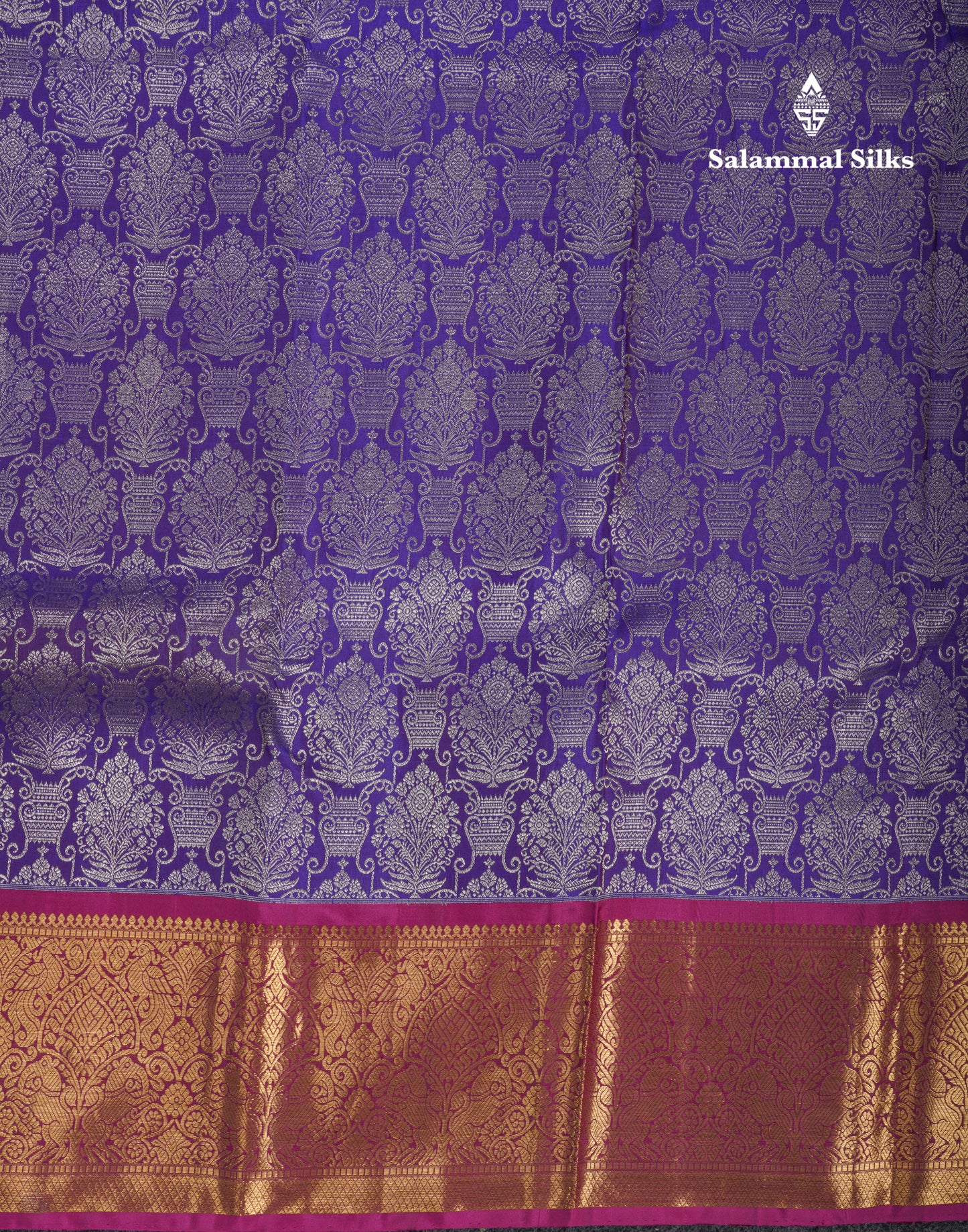 Navy Blue Bridal Pure Kanjivaram Silk Saree With Magenta Border