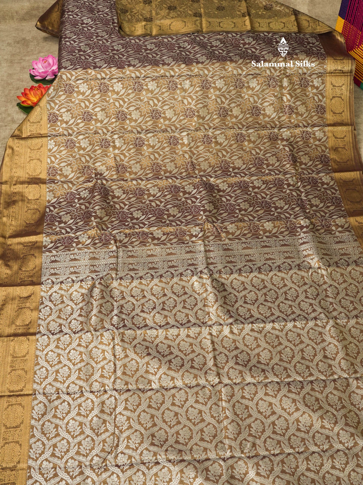 Brown Tissue Bridal Semi Silk Saree With Self Border