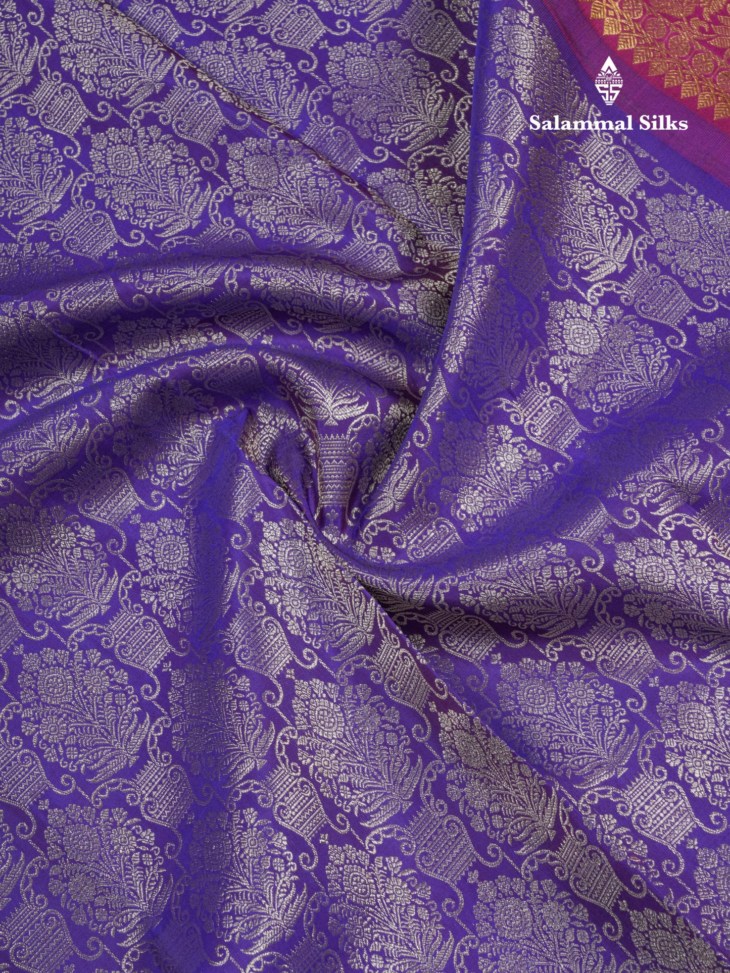 Navy Blue Bridal Pure Kanjivaram Silk Saree With Magenta Border