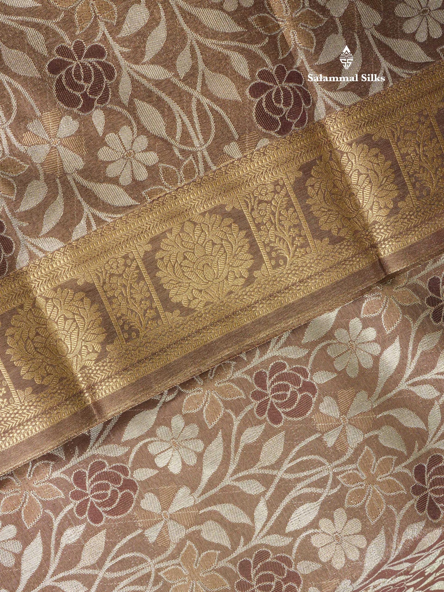 Brown Tissue Bridal Semi Silk Saree With Self Border