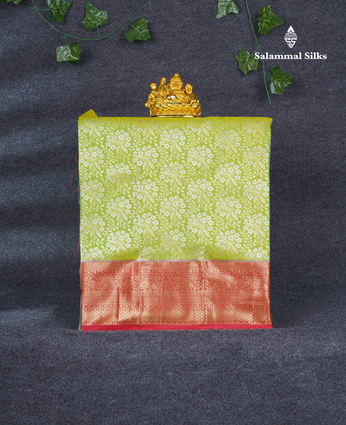 Semi Silk Pattu Pavadai (Parrot Green) With Chilly Red Blouse 21"