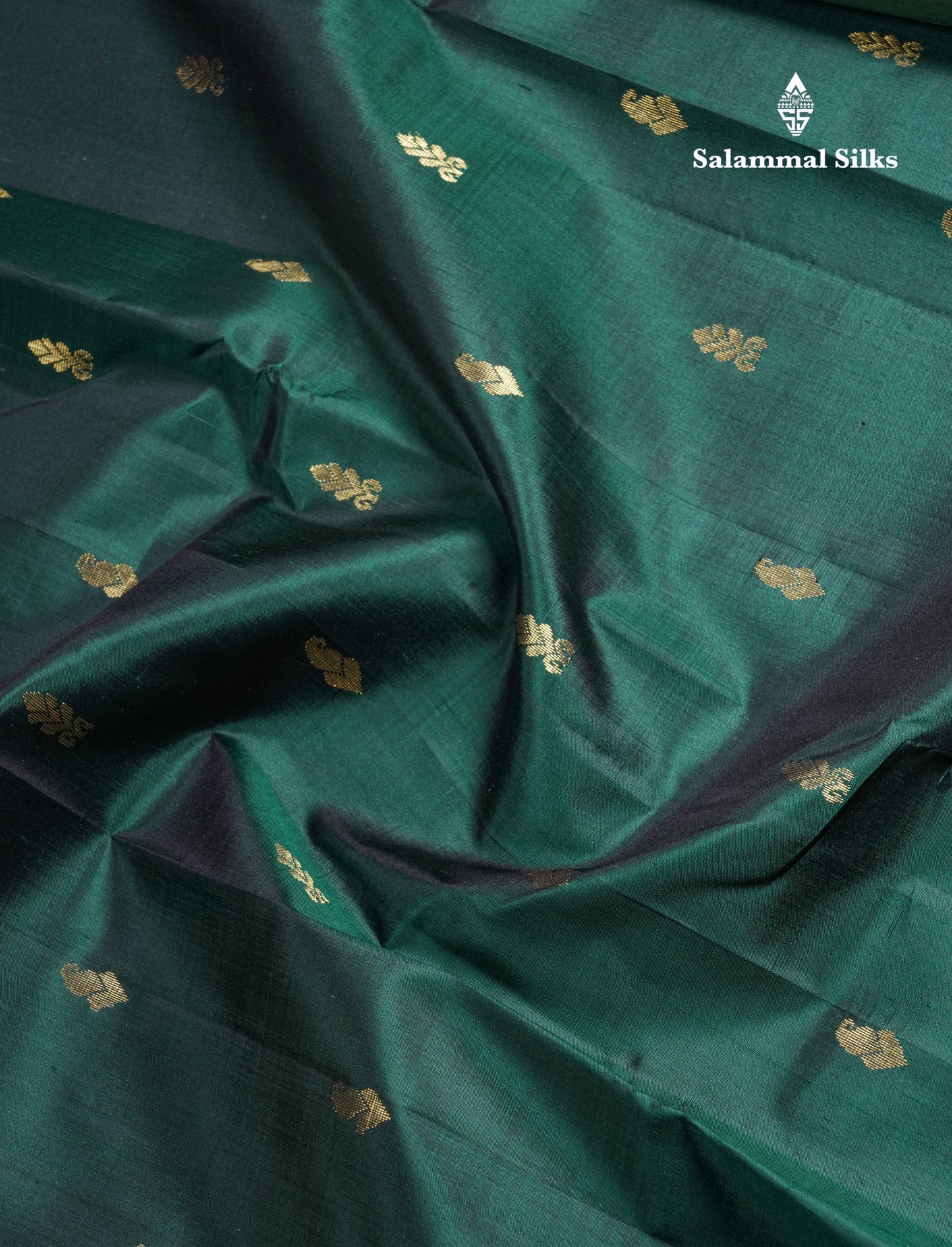 Bottle Green Pure Kanjivaram Silk Saree With Contrast Olive Mustard Yellow One Side Border