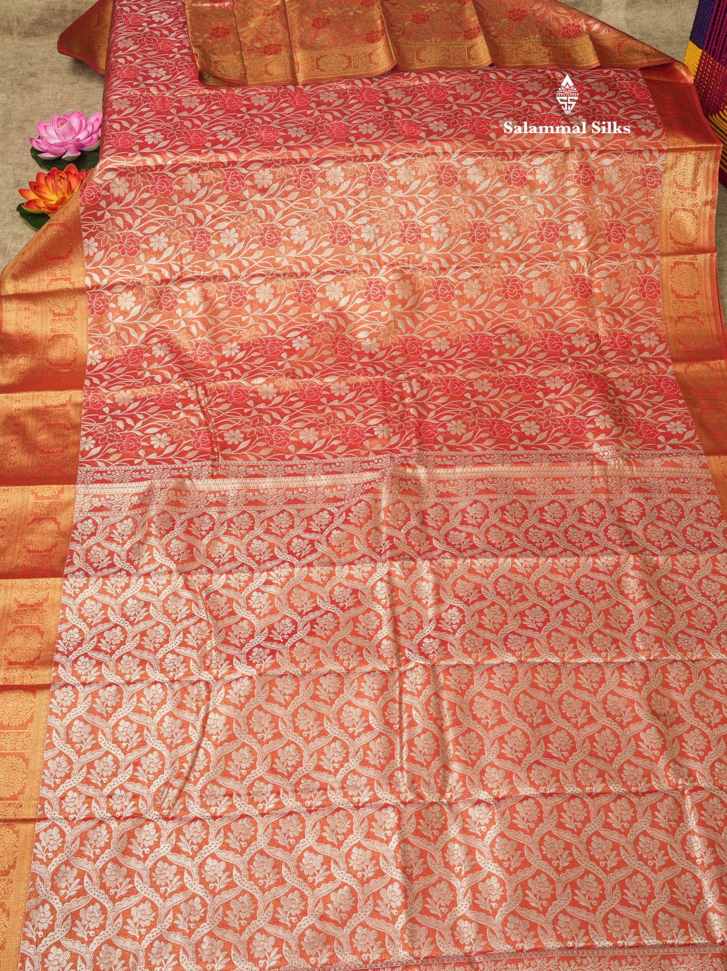 Brown Tissue Bridal Semi Silk Saree With Self Border