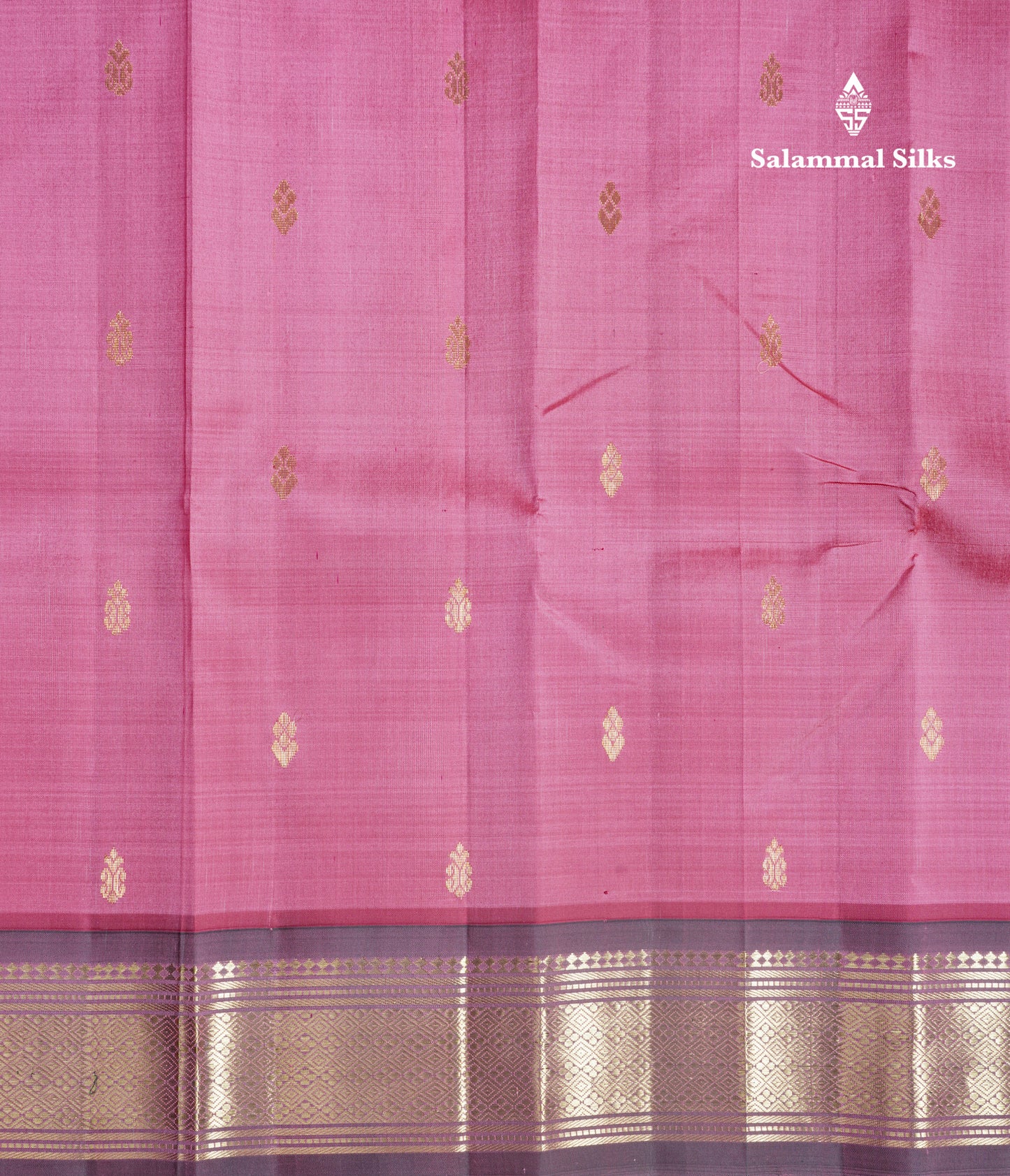 Onion Pink Pure Kanjivaram Silk Saree With Contrast Light Purple One Side Border