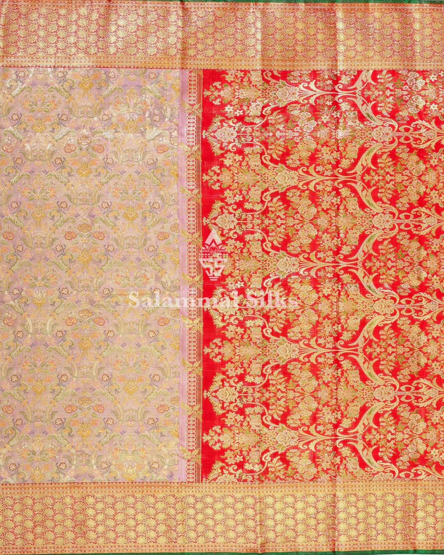 Exclusive Bridal Lavender Colour Kanjivaram Pure Silk Saree Pure Silver Zari Saree with Contrast Red Border
