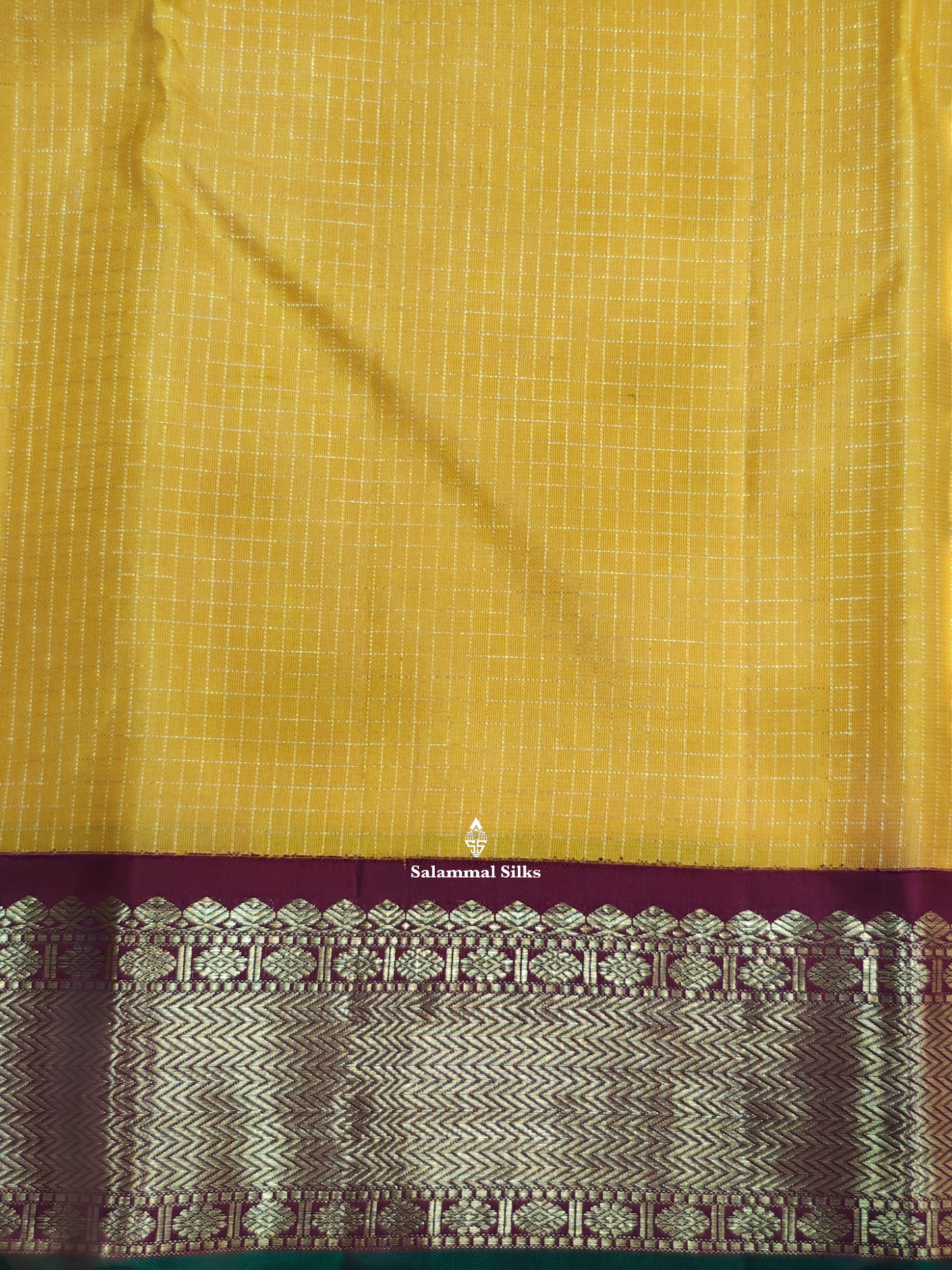 Kanjivaram Korvai Mango Yellow Checks Traditional Pure Silk Saree With MaroonBorder