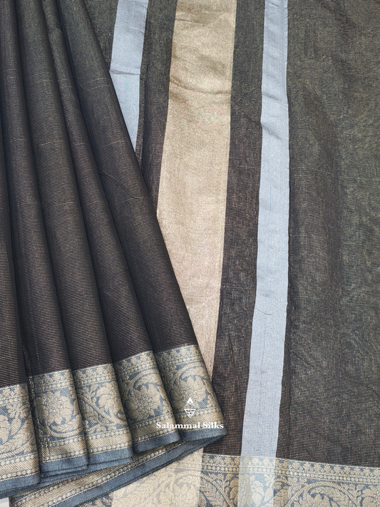 Black Vairaoosi Beautiful Linen Fancy Saree With Blouse