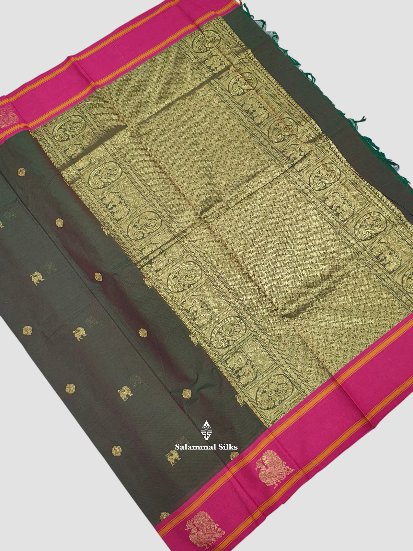 Parrot Green Beautiful Pure Cotton With Magenta Rose Border