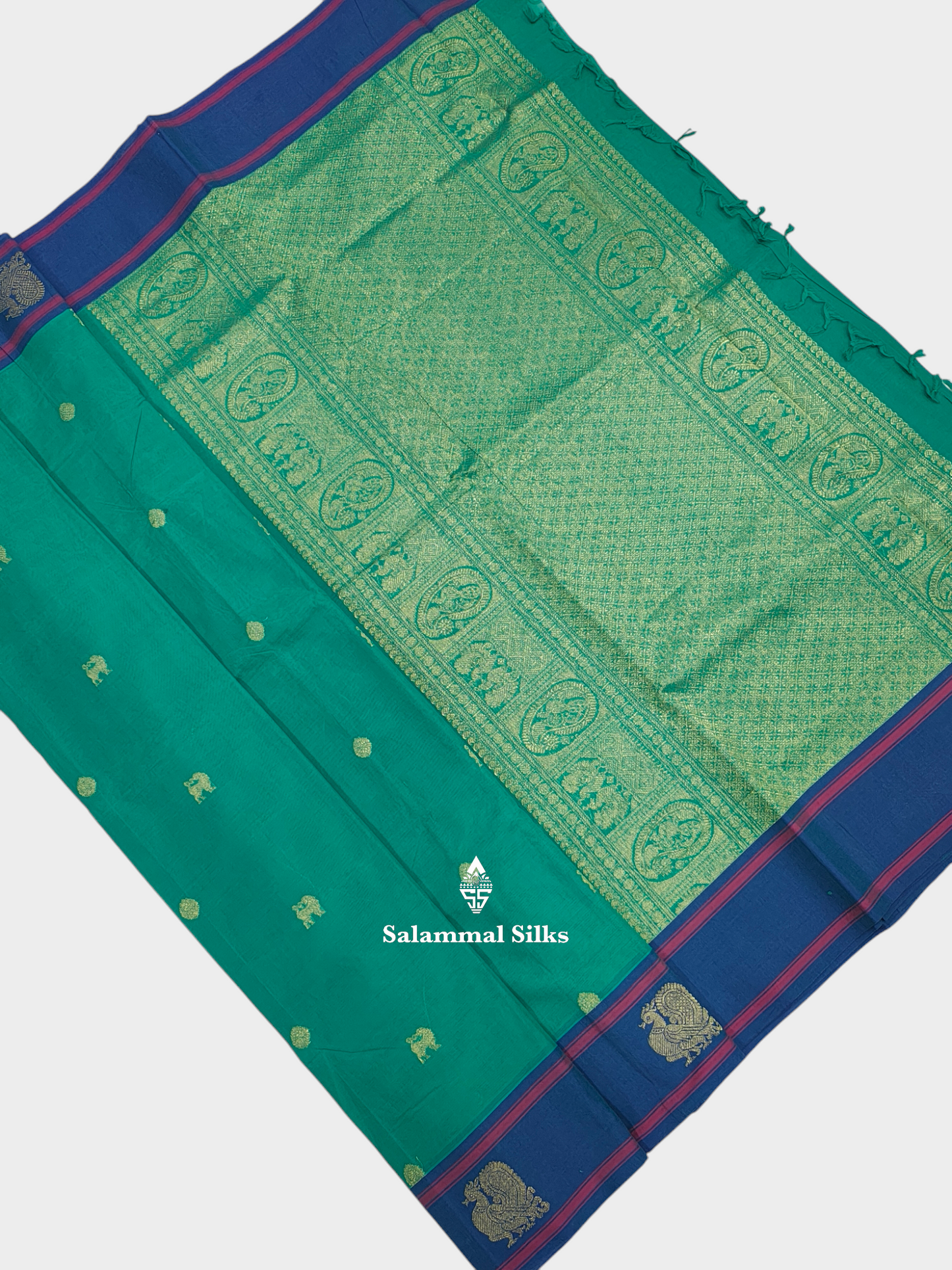 Parrot Green Beautiful Pure Cotton With Magenta Rose Border
