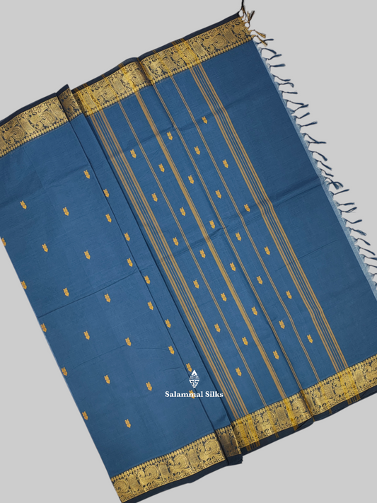 Blue Sade Super Pure Cotton Traed Work Buttas With Blouse