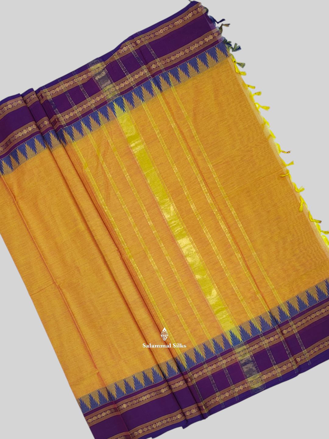 Ash Traditional Temple Border Pure Cotton With Blouse