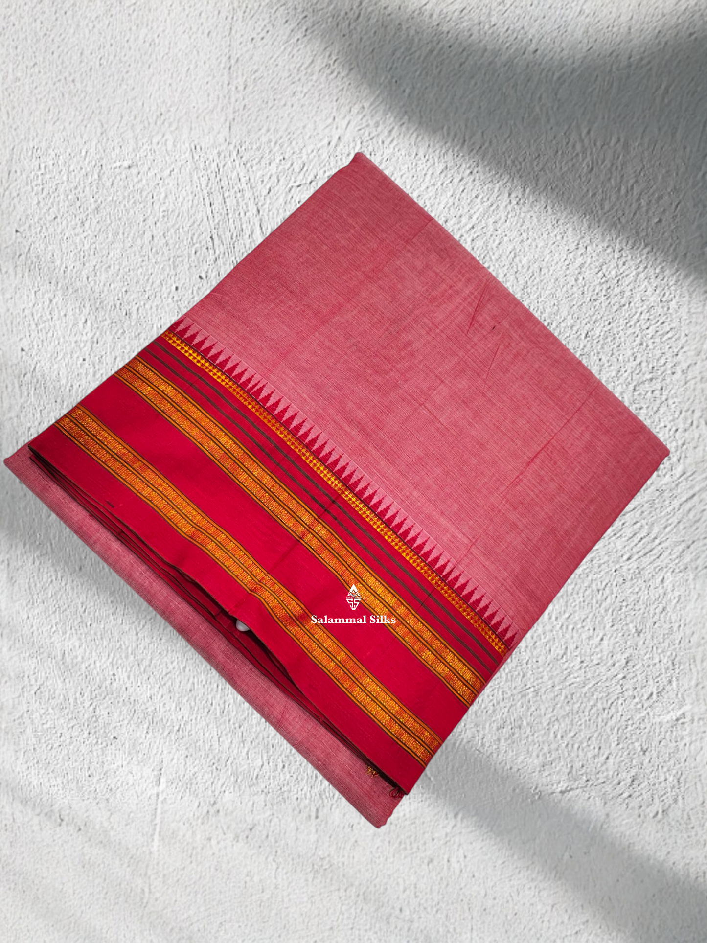 9 Yards Beautiful Dark Peach Pure Cotton Saree With Red Border
