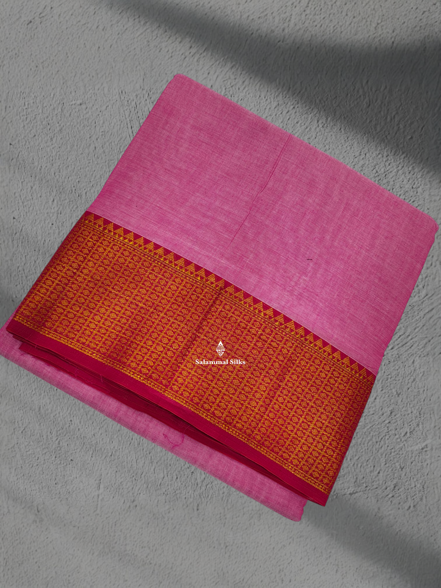 9 Yards Beautiful Baby PinkPure Cotton Saree With Maroon Border