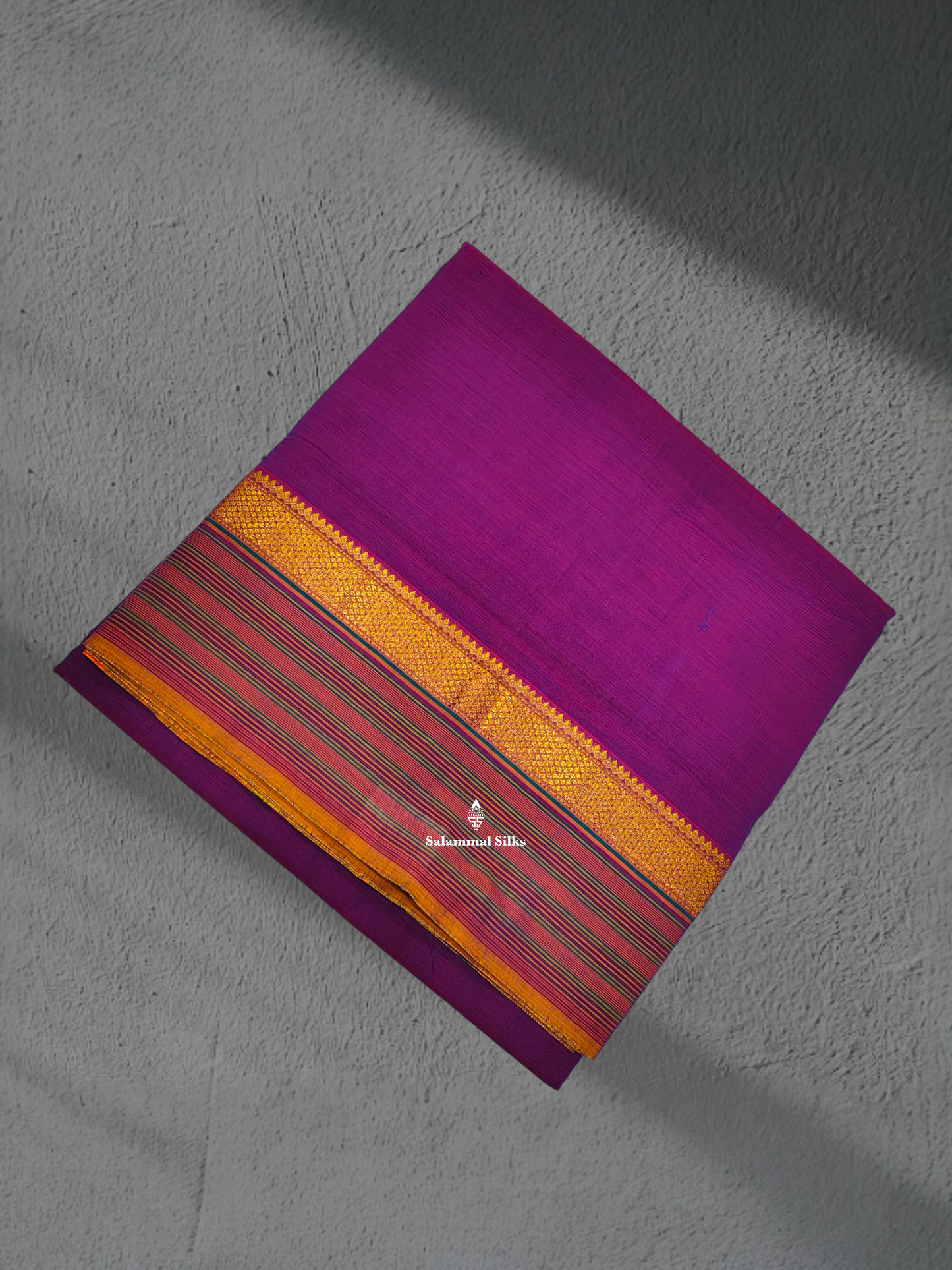 9 Yards Beautiful Violet Pure Cotton Saree With Multicolour Border