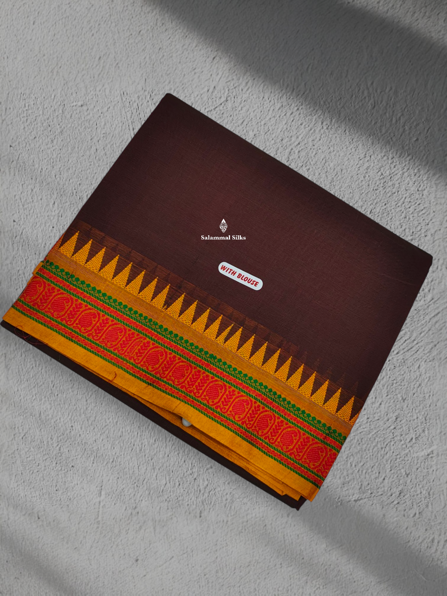 Olive Brown Beautiful Traditional Pure Cotton Saree With Mustard Yellow Temple Border