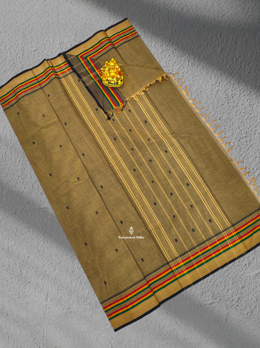 Beige Beautiful Pure Cotton Saree With Multicolour Border