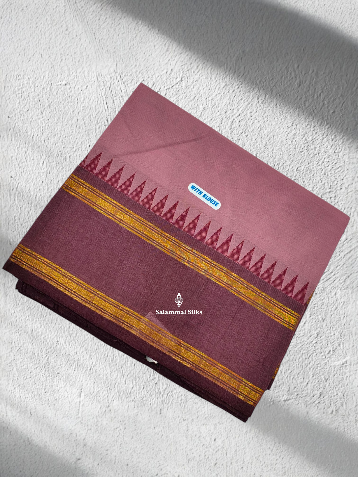 Onion Pink Beautiful Pure Cotton Saree With Brown Border