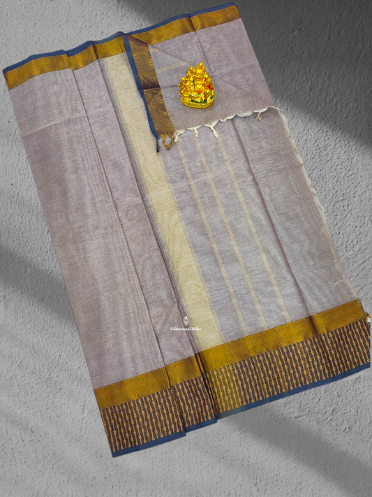 Cream Ash Beautiful Pure Cotton Saree With Fancy Border
