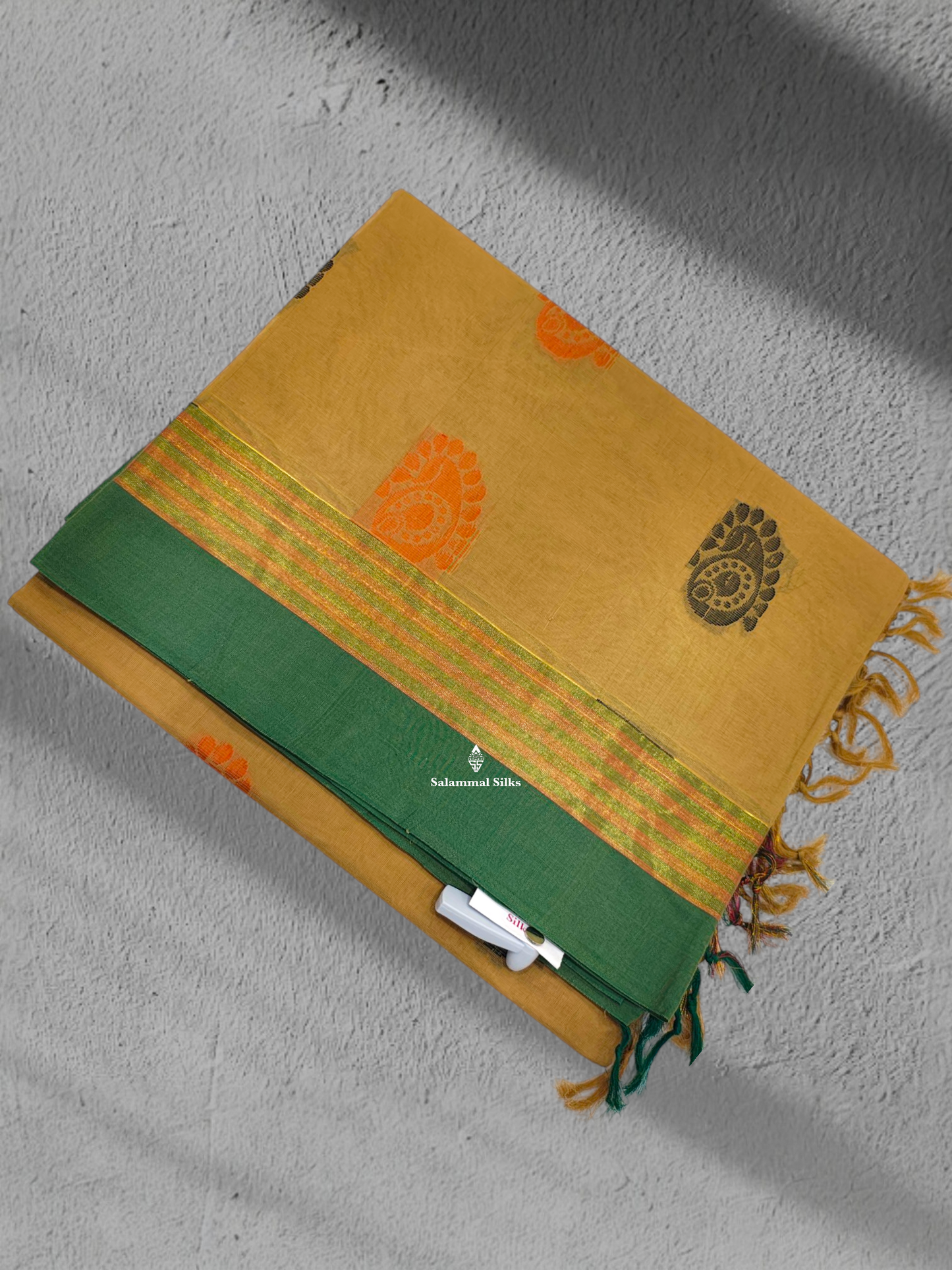 Sandal Beautiful Pure Cotton Saree With Small Green Border