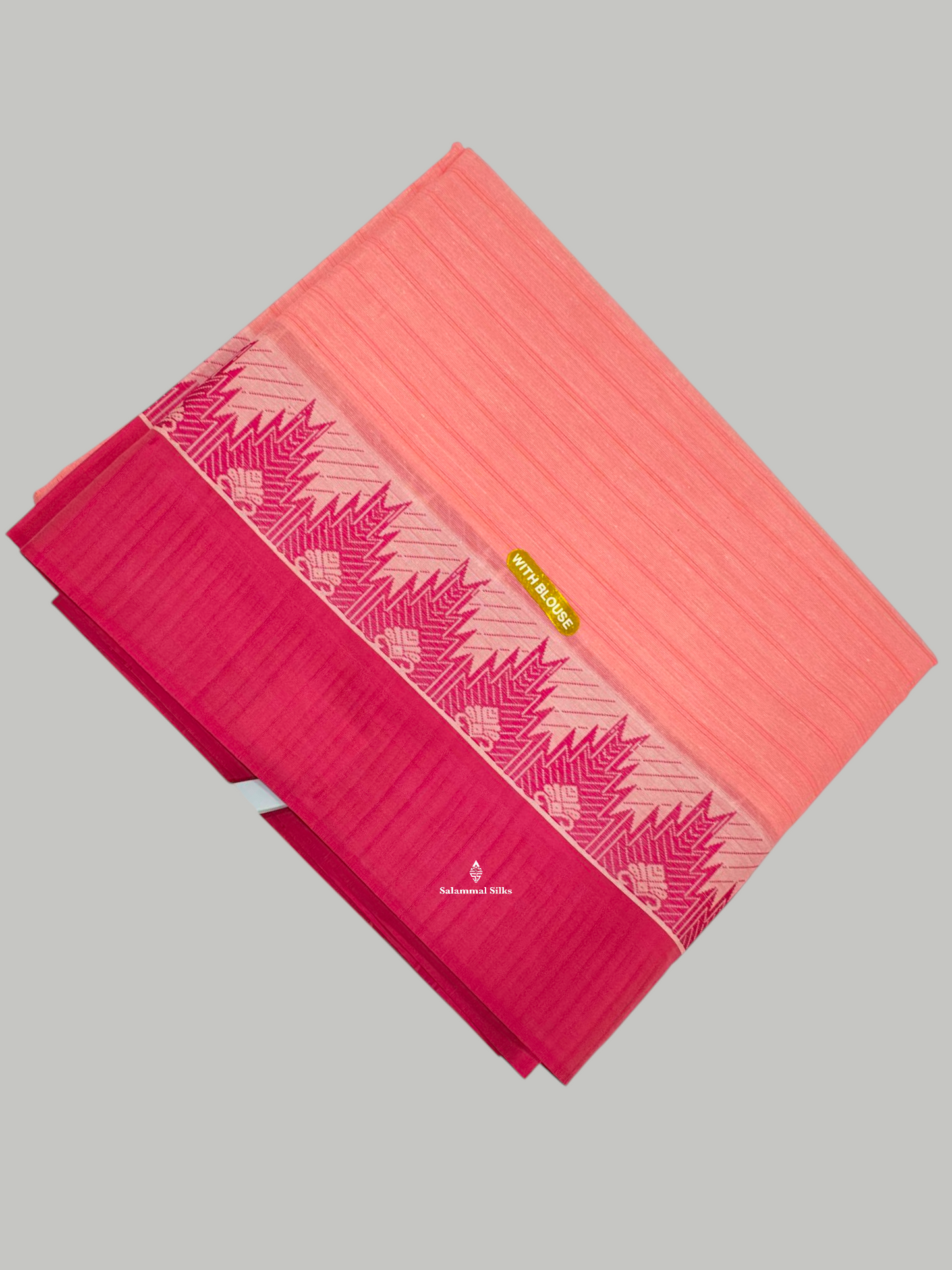 Peach Beautiful Pure Cotton Saree With Small Temple Border