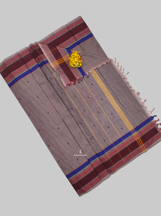 Cream Grey Beautiful Fancy Pure Cotton Saree With Dubble Border