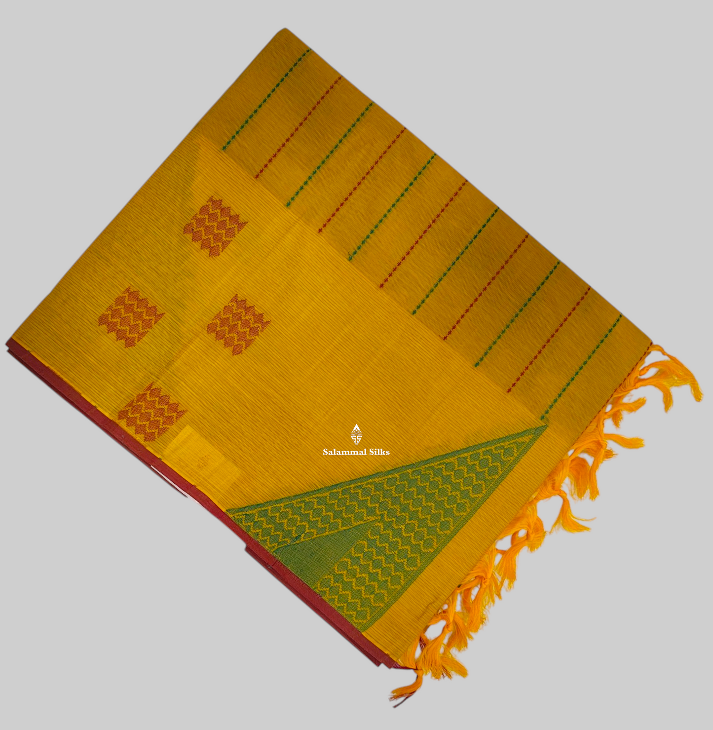 Yellow Beautiful Fancy Pure Cotton Saree WithOne Side Temple Border