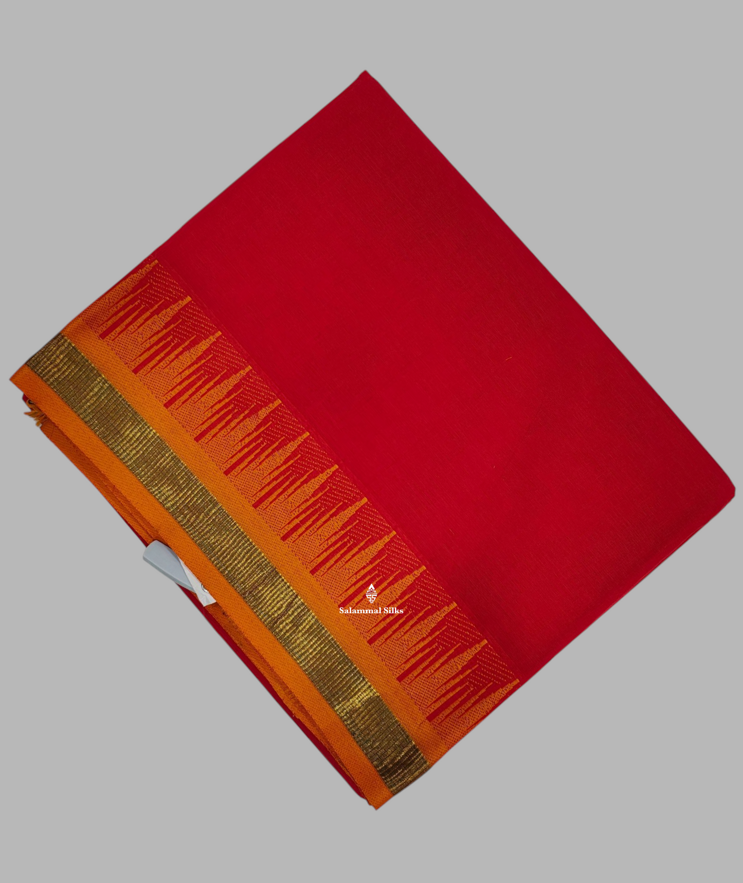 Chilli Red Beautiful Pure Cotton Saree With Yellow Small Temple Border