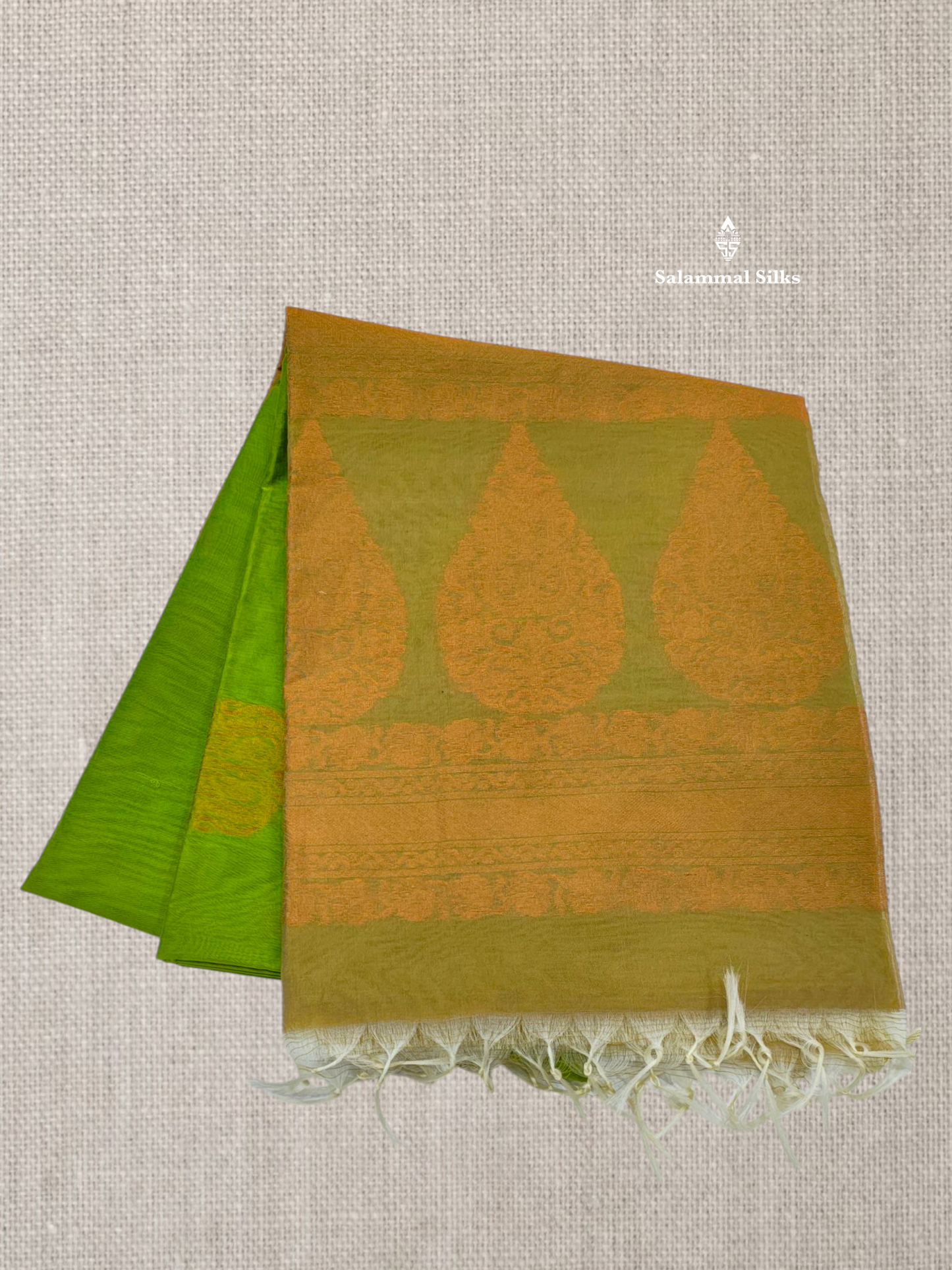 Parrot Green Beautiful Fancy Kora Cotton Saree With Blouse