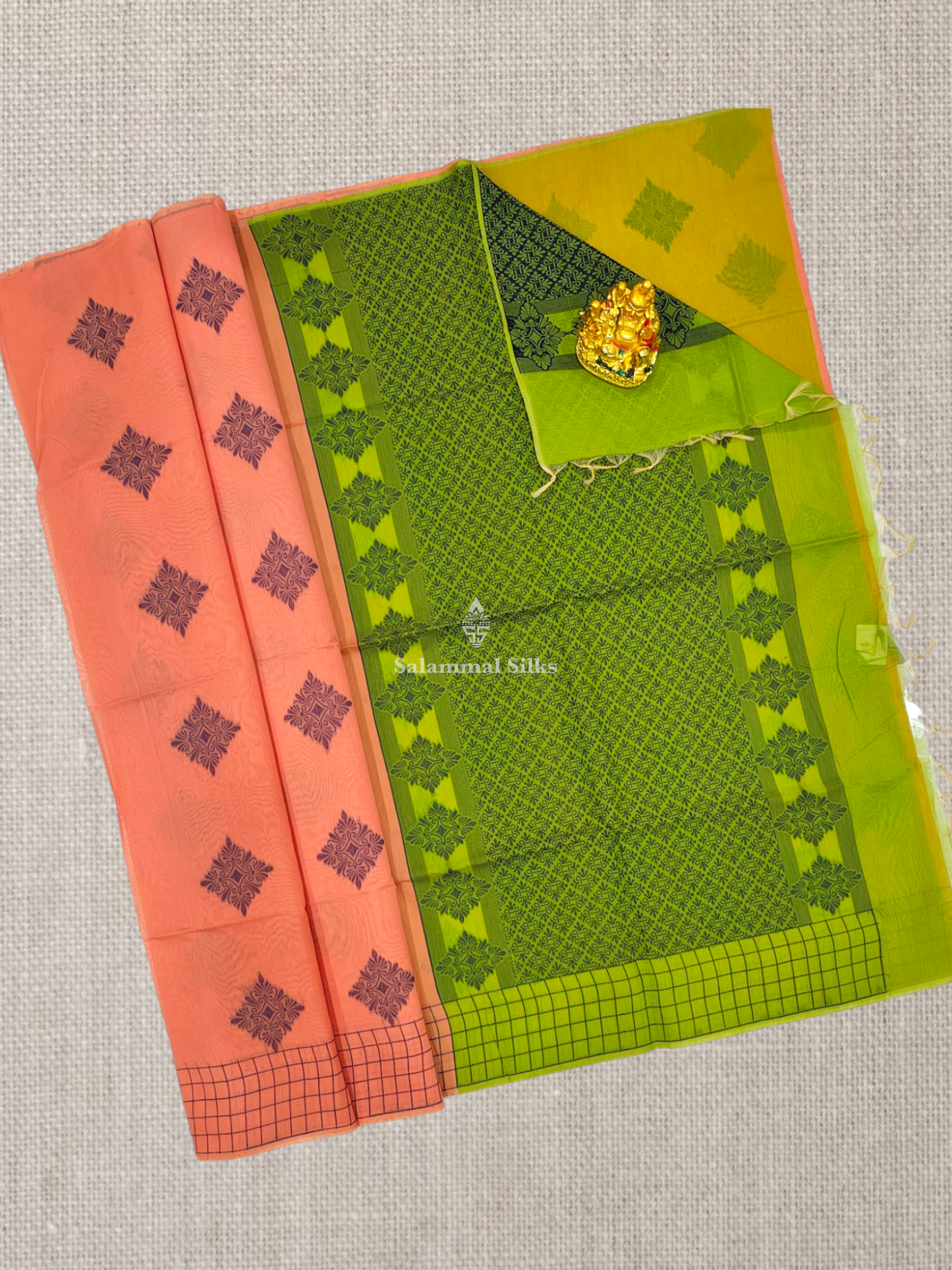 Peach Beautiful Fancy Kora Cotton Saree With Blouse