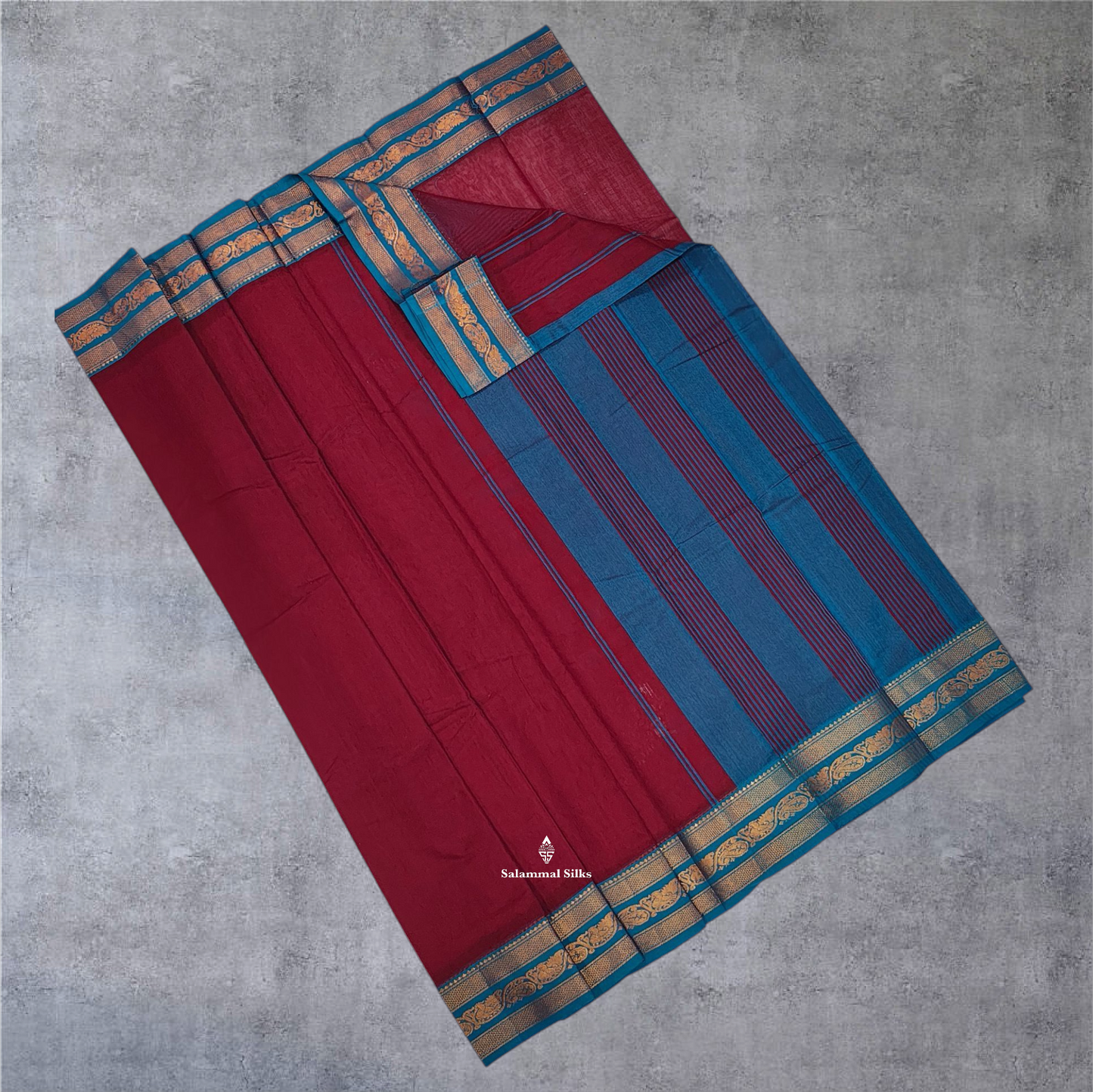 Bottle Green Colour Linen Cotton Sarees With Contrast Maroon Border