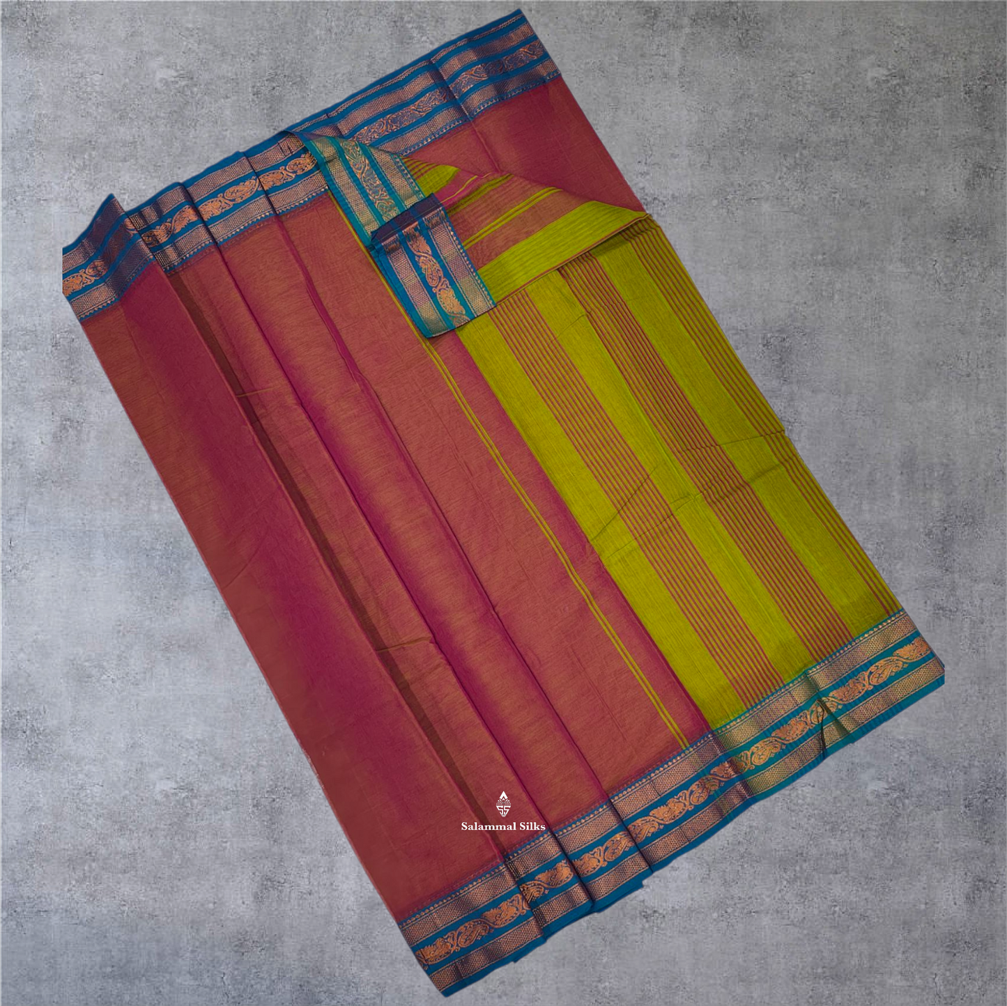 Bottle Green Colour Linen Cotton Sarees With Contrast Maroon Border