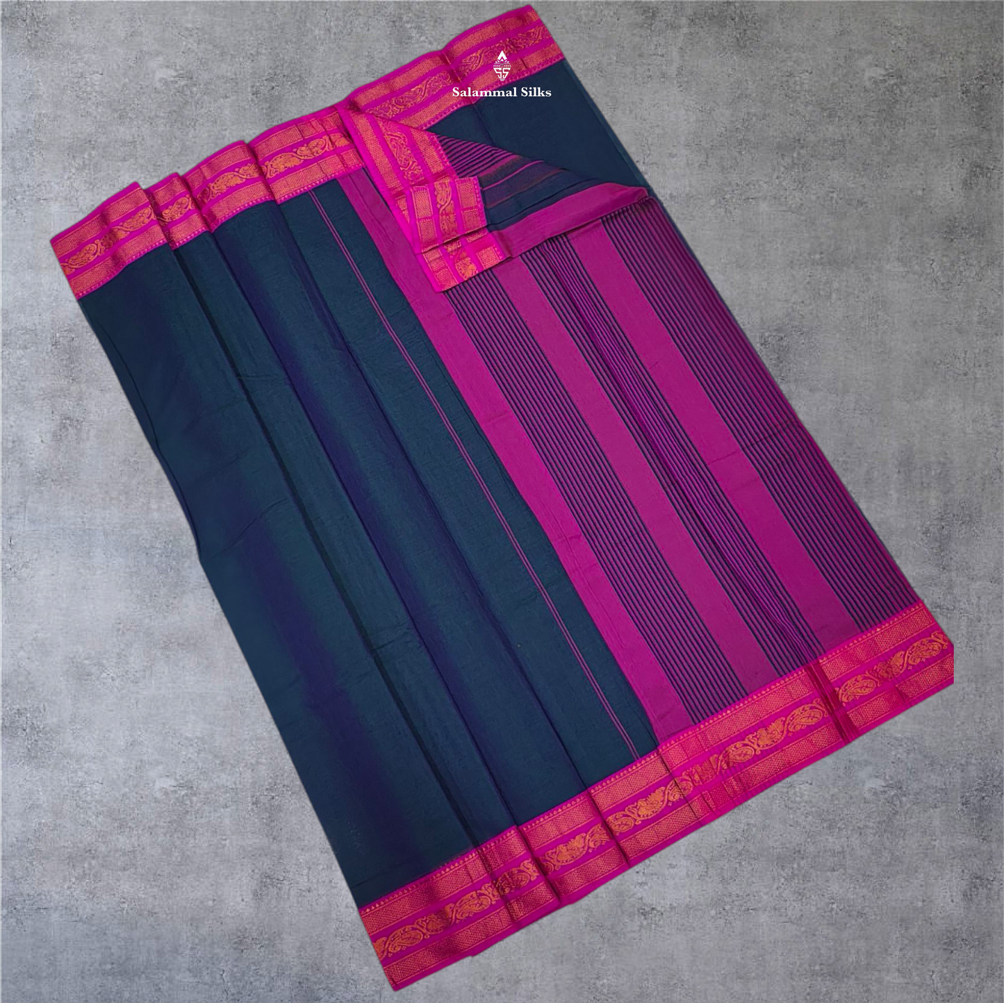 Bottle Green Colour Linen Cotton Sarees With Contrast Maroon Border